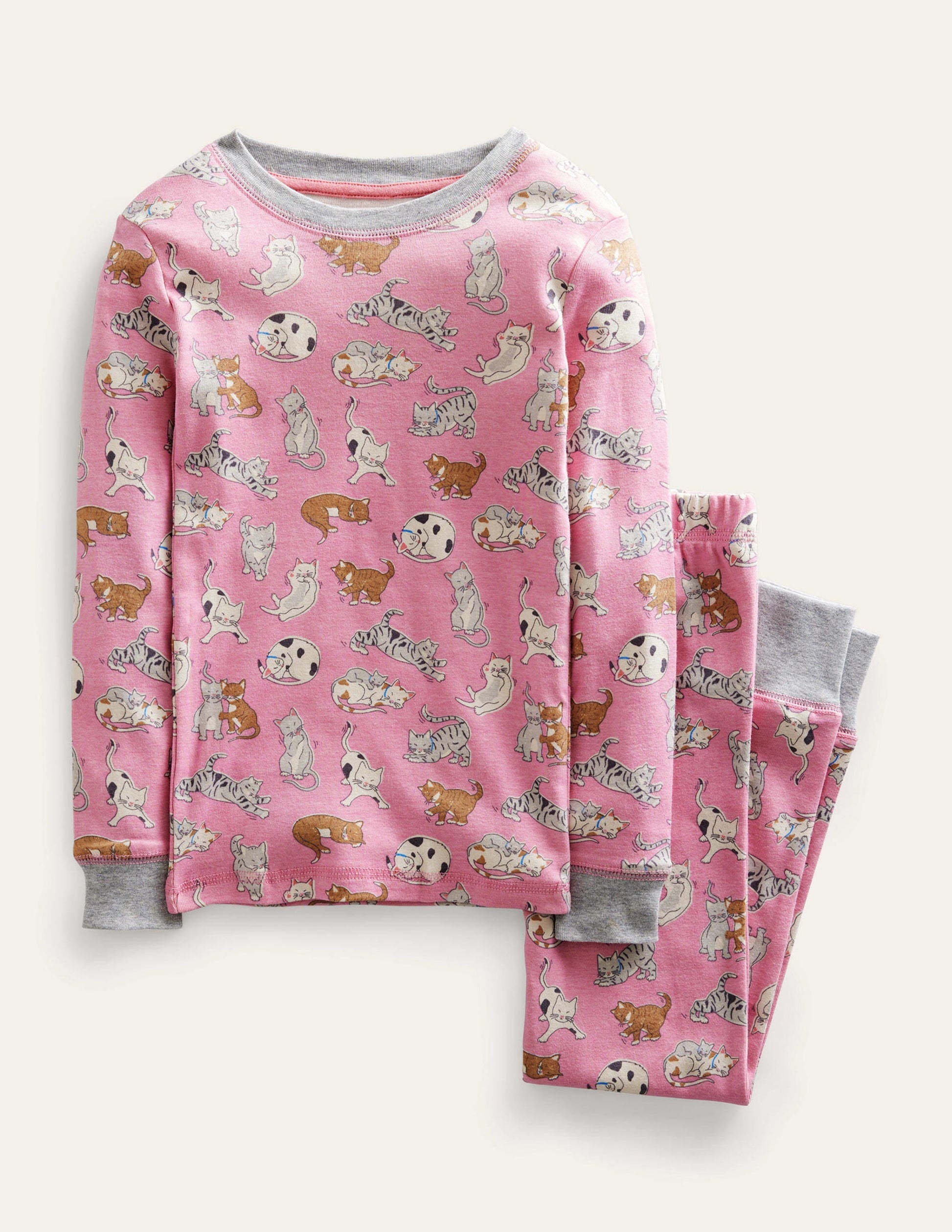 Snug Long John Pajamas-Formica Pink Cats-1