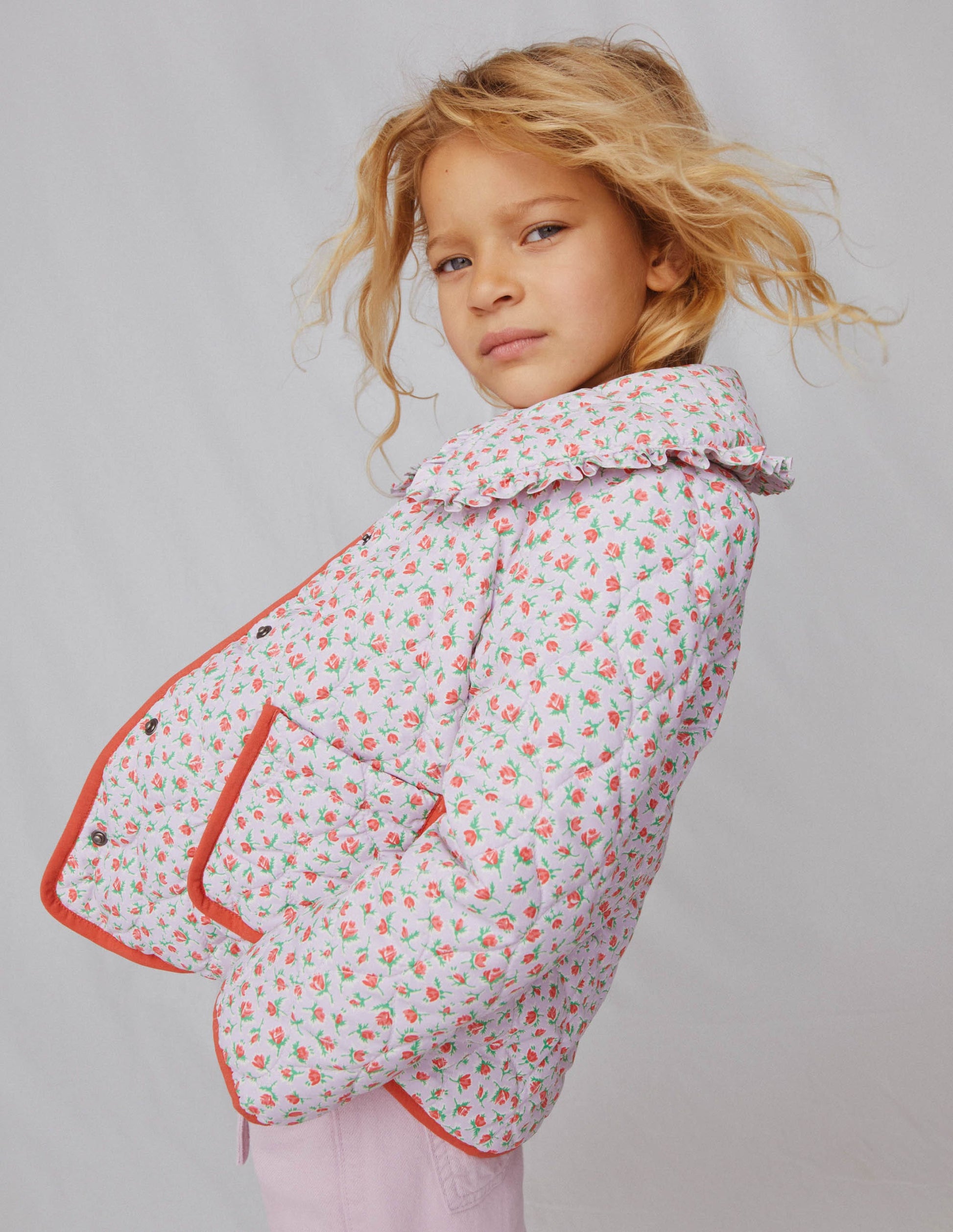 Quilted Collar Jacket-Lilac Pink Vintage Floral-4