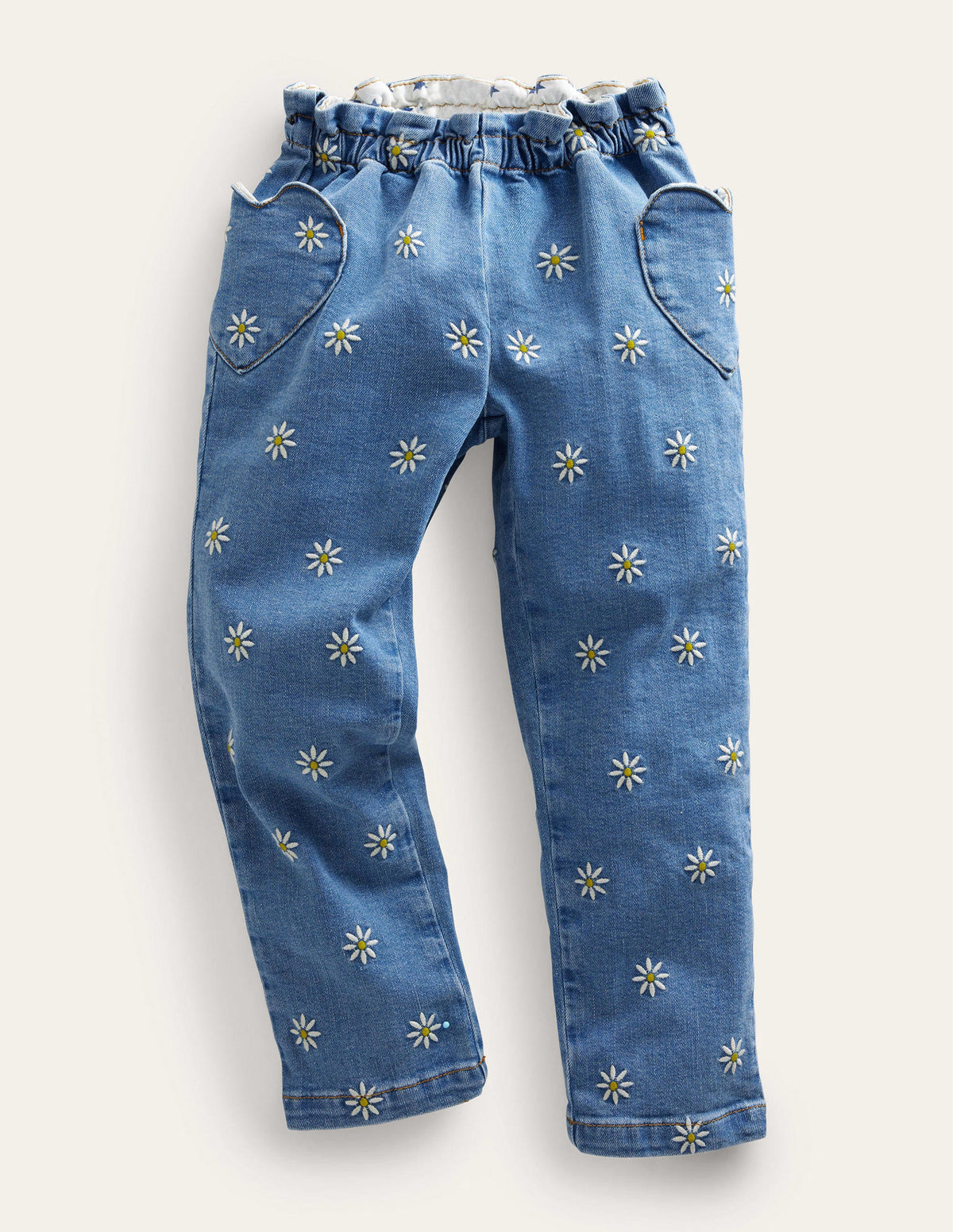 Pull-on Pants-Mid Vintage Embroidered Daisy-1