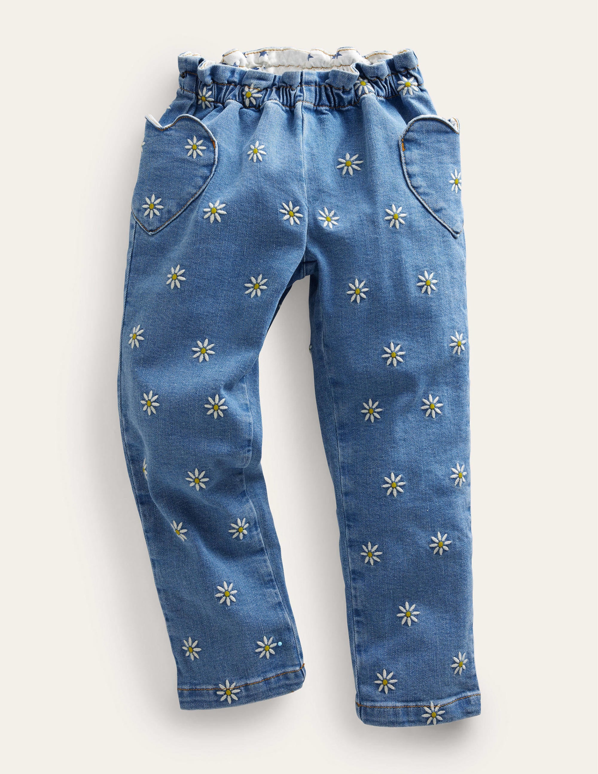 Pull-on Pants-Mid Vintage Embroidered Daisy - Image 1