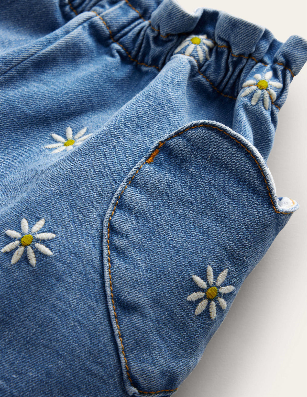 Pull-on Pants-Mid Vintage Embroidered Daisy-3