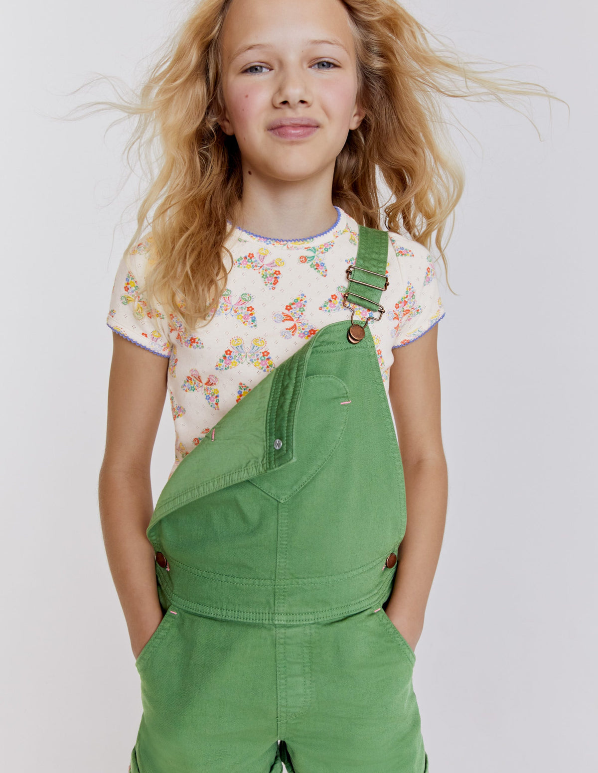 Heart Pocket Short Overalls-Safari Green-5
