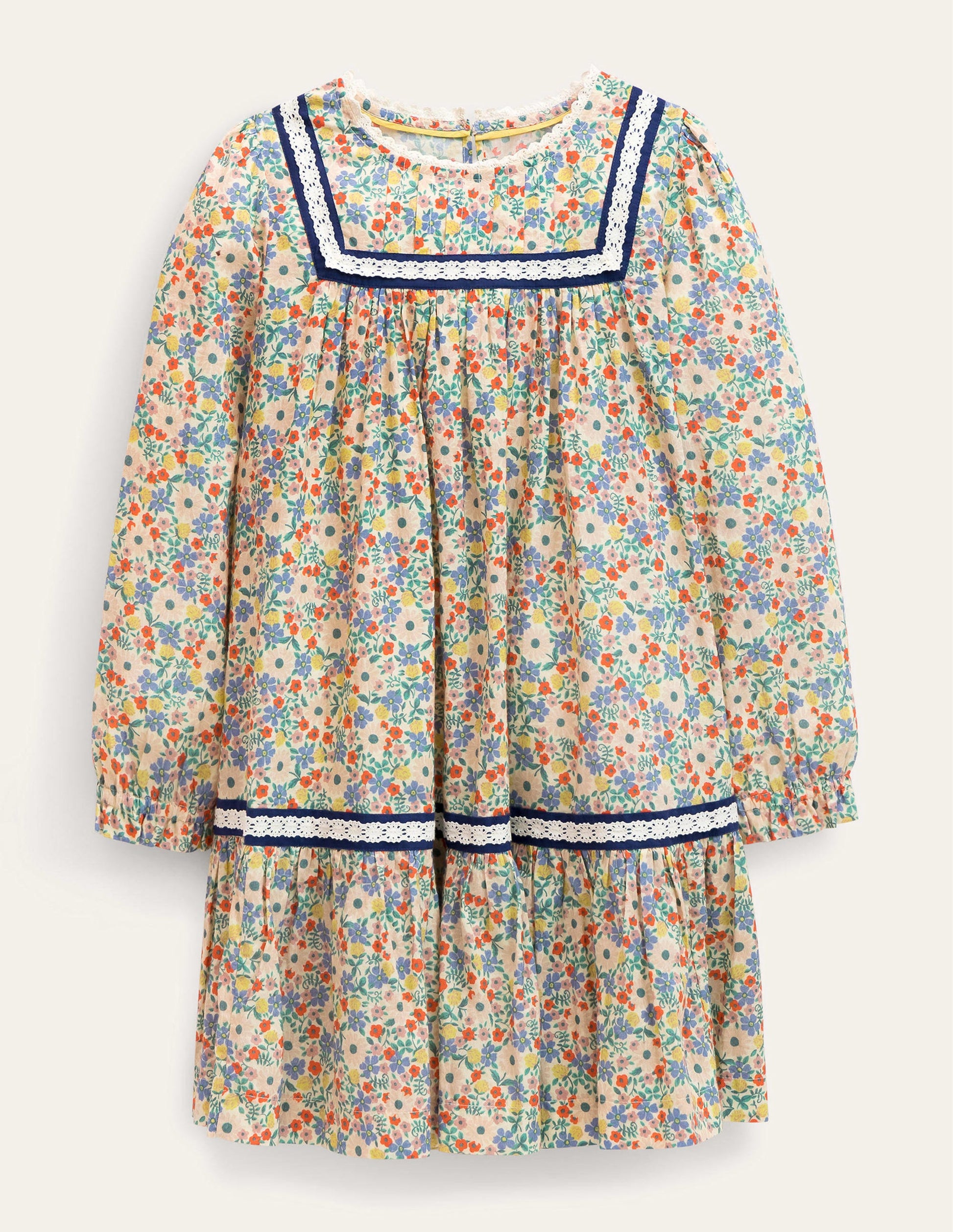 Lace Trim Woven Dress-Vanilla Pod Floral-1