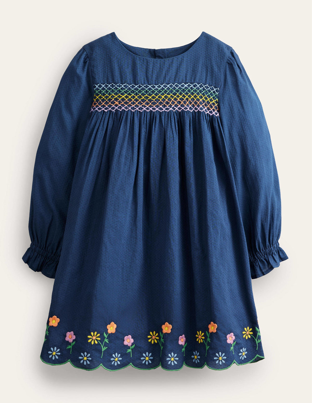 Rainbow Smocked Dress-College Navy Flowers - Image 1