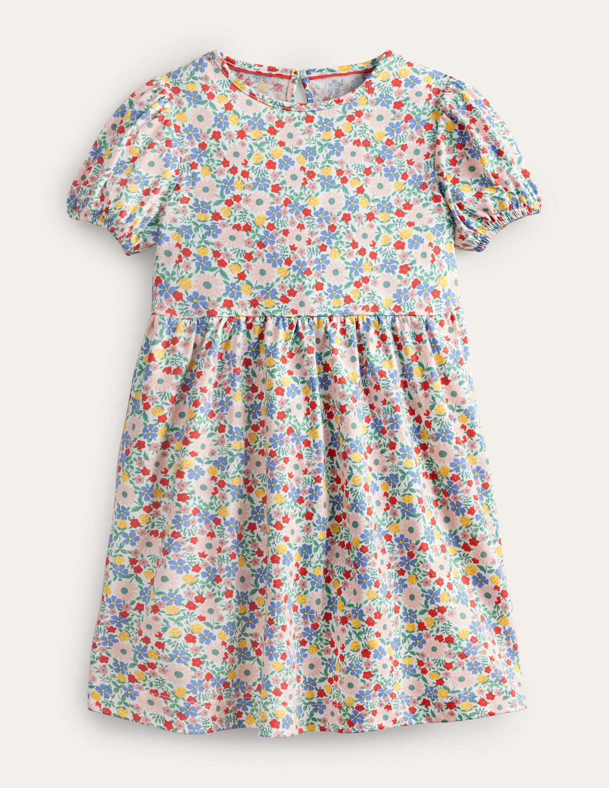 Puff Sleeve Jersey Dress-Pink Floral-1