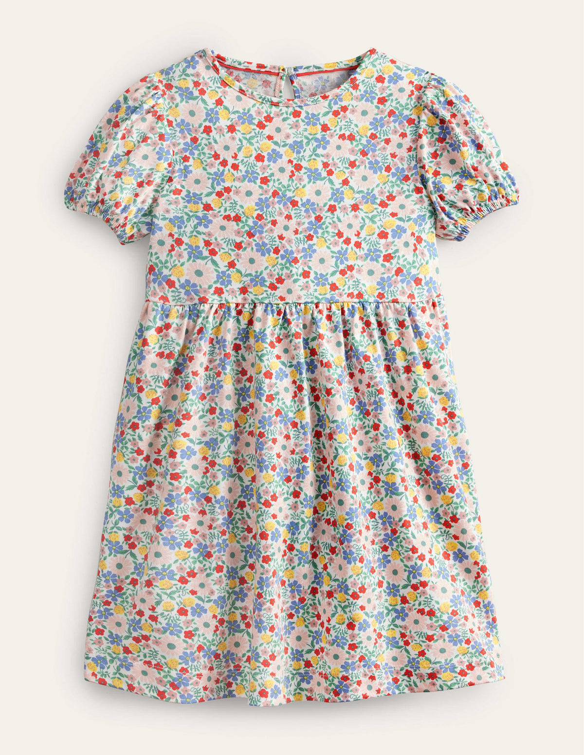 Puff Sleeve Jersey Dress-Pink Floral - Image 1