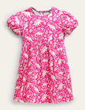 Puff Sleeve Jersey Dress-Tickled Pink Dinosaur Toile