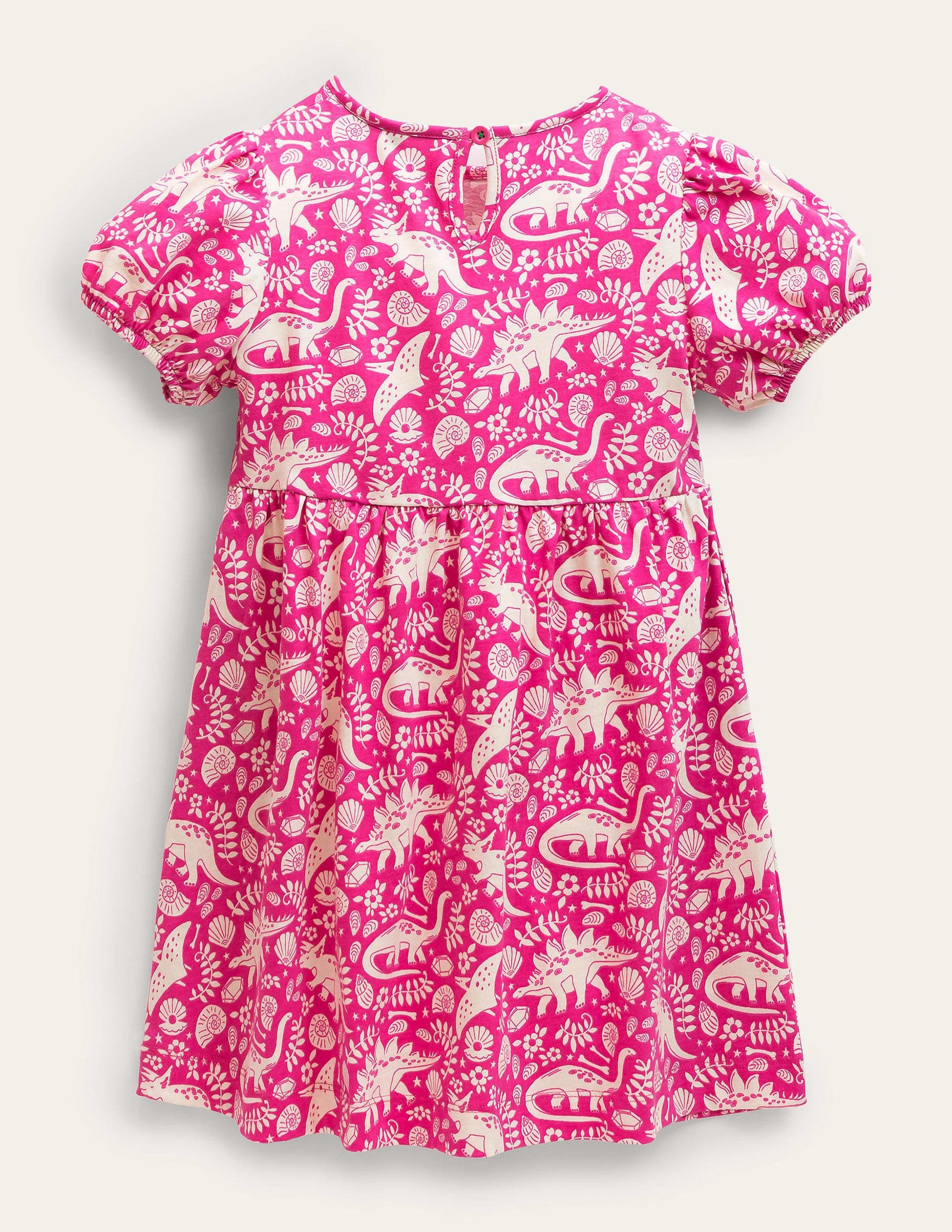 Puff Sleeve Jersey Dress-Tickled Pink Dinosaur Toile-2