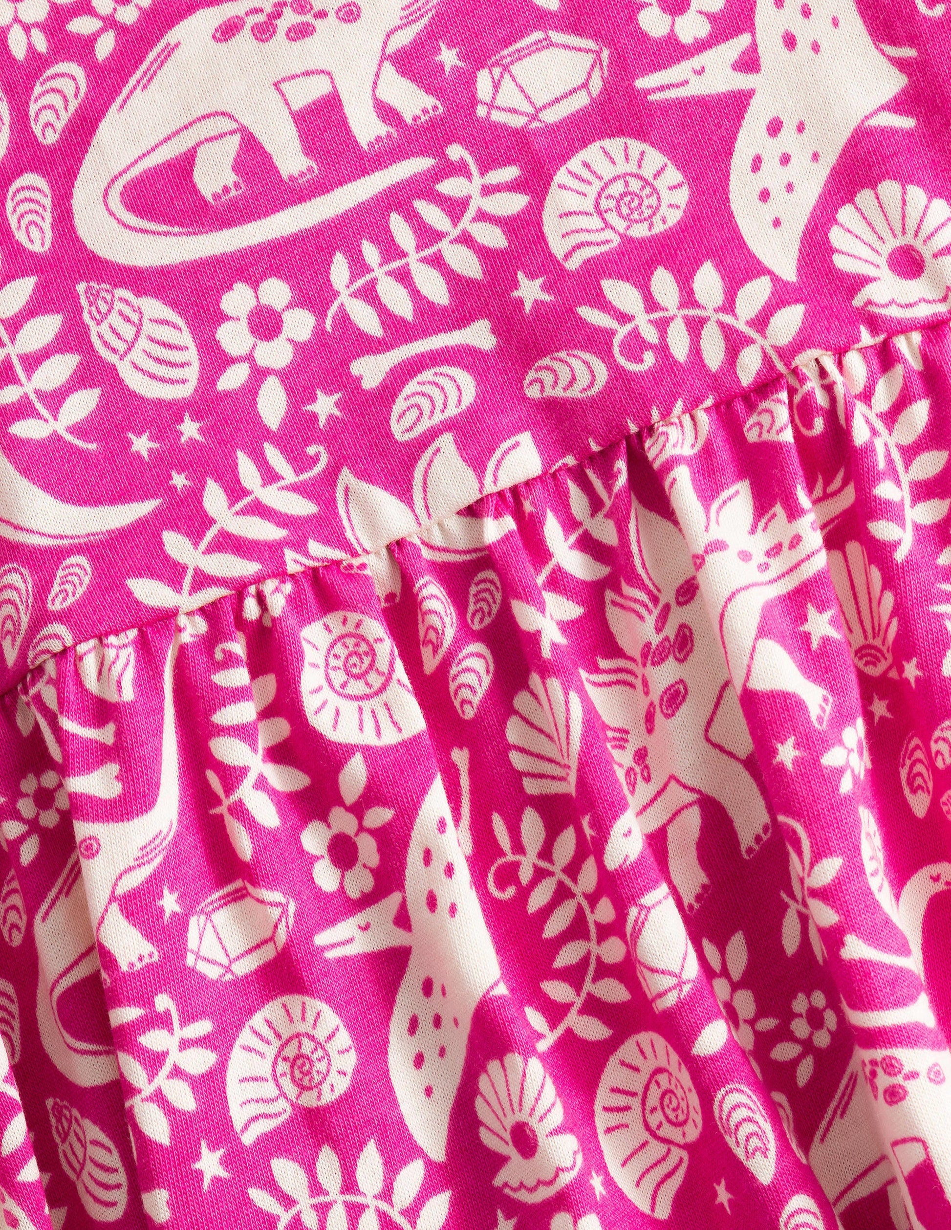 Puff Sleeve Jersey Dress-Tickled Pink Dinosaur Toile-3