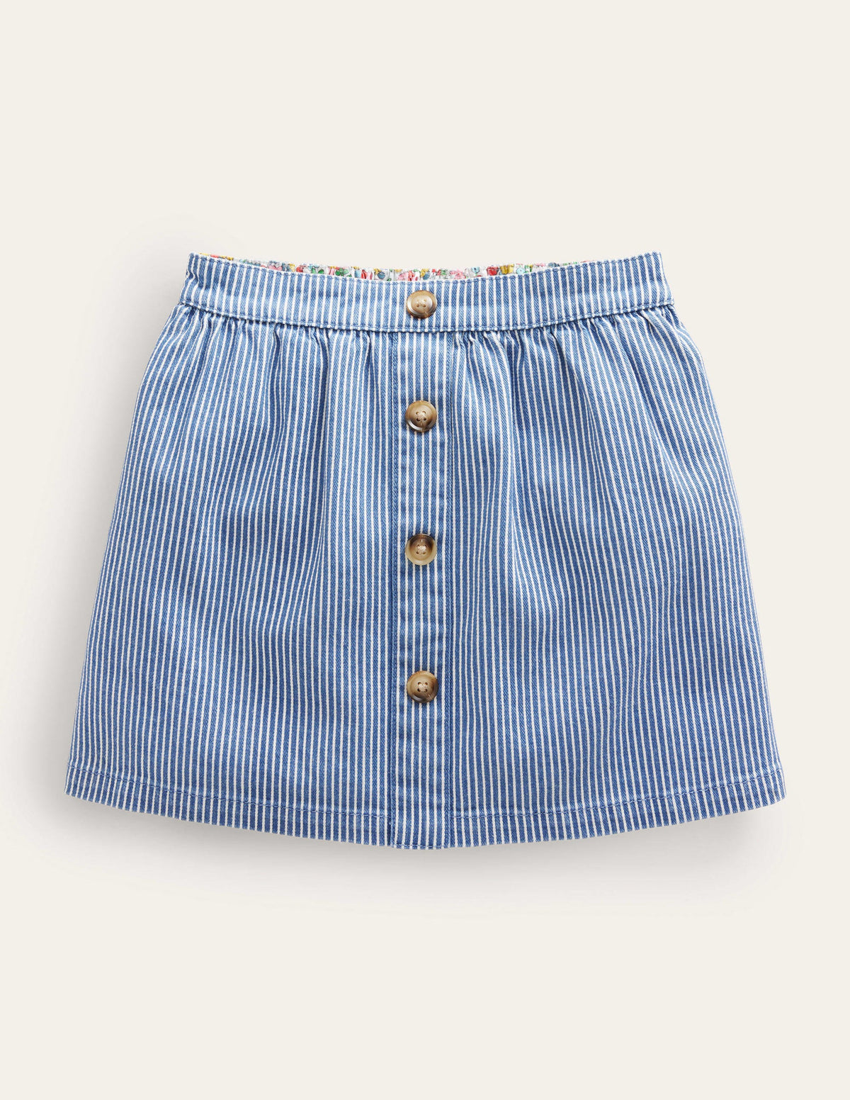 Denim Button Through Skirt-Indigo Ticking - Image 1