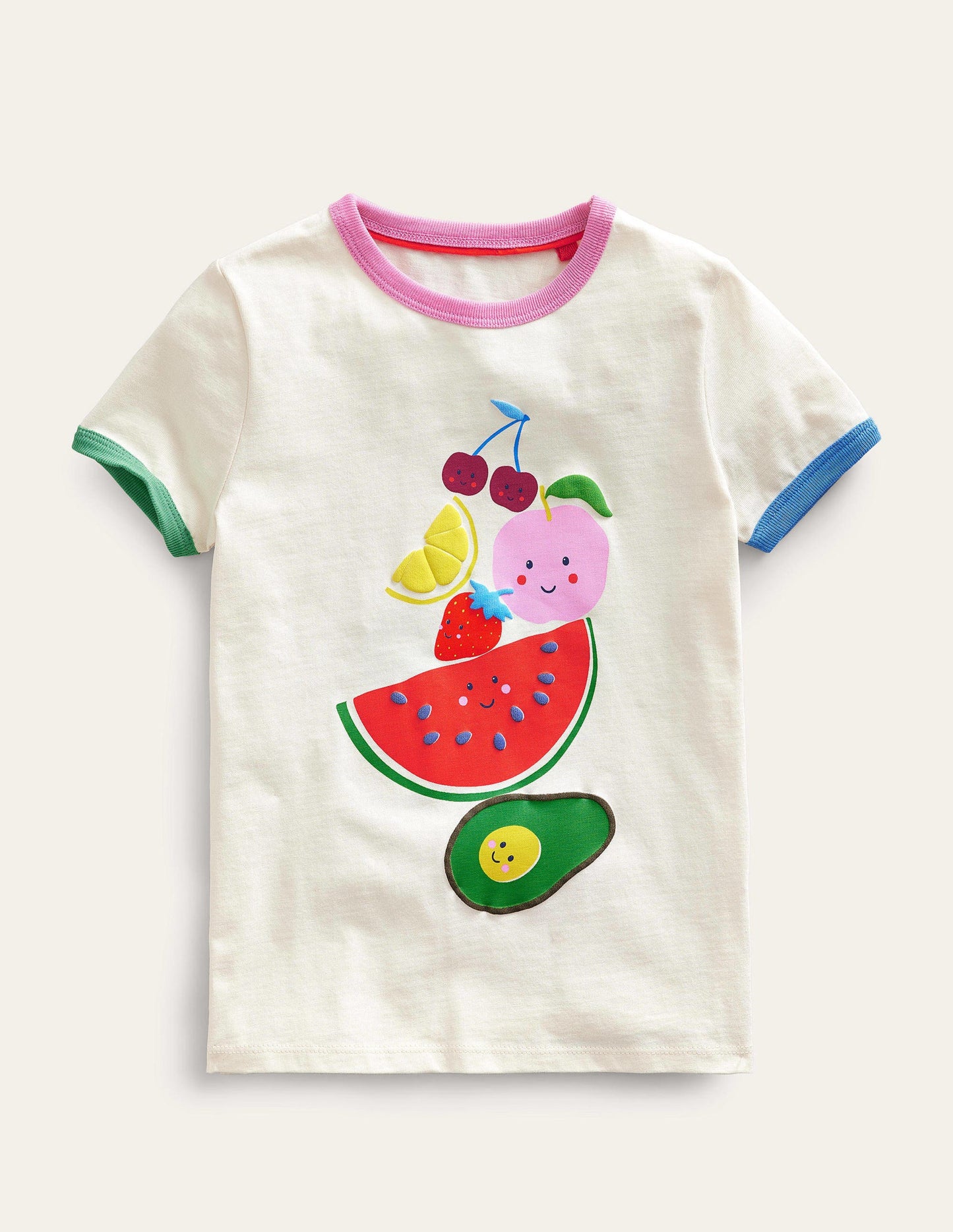 Ringer Logo T-Shirt-Ivory Fun Fruit