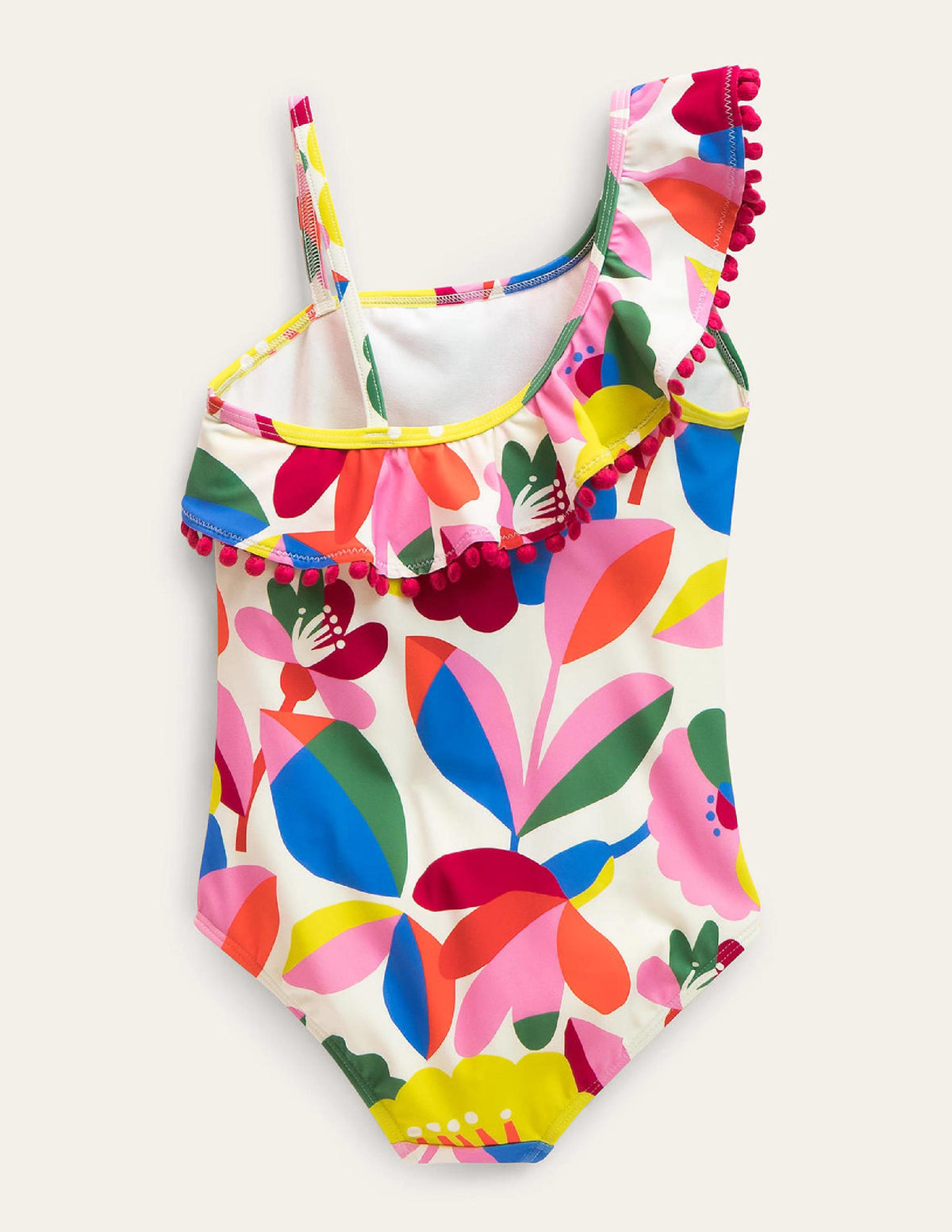 Frilly One Shoulder Swimsuit-Ivory and Multi Floral - Image 2