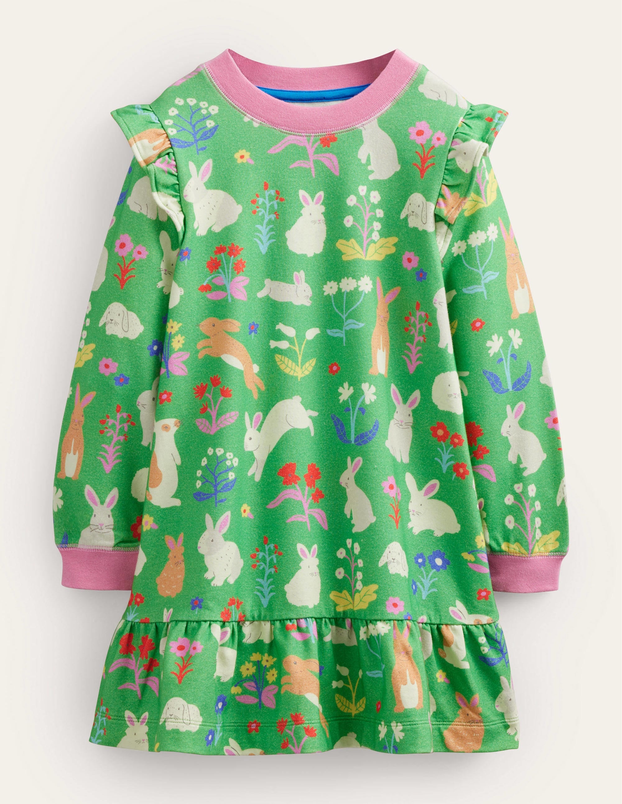 Cosy Sweat Dress-Aloe Green Bunnies - Image 1