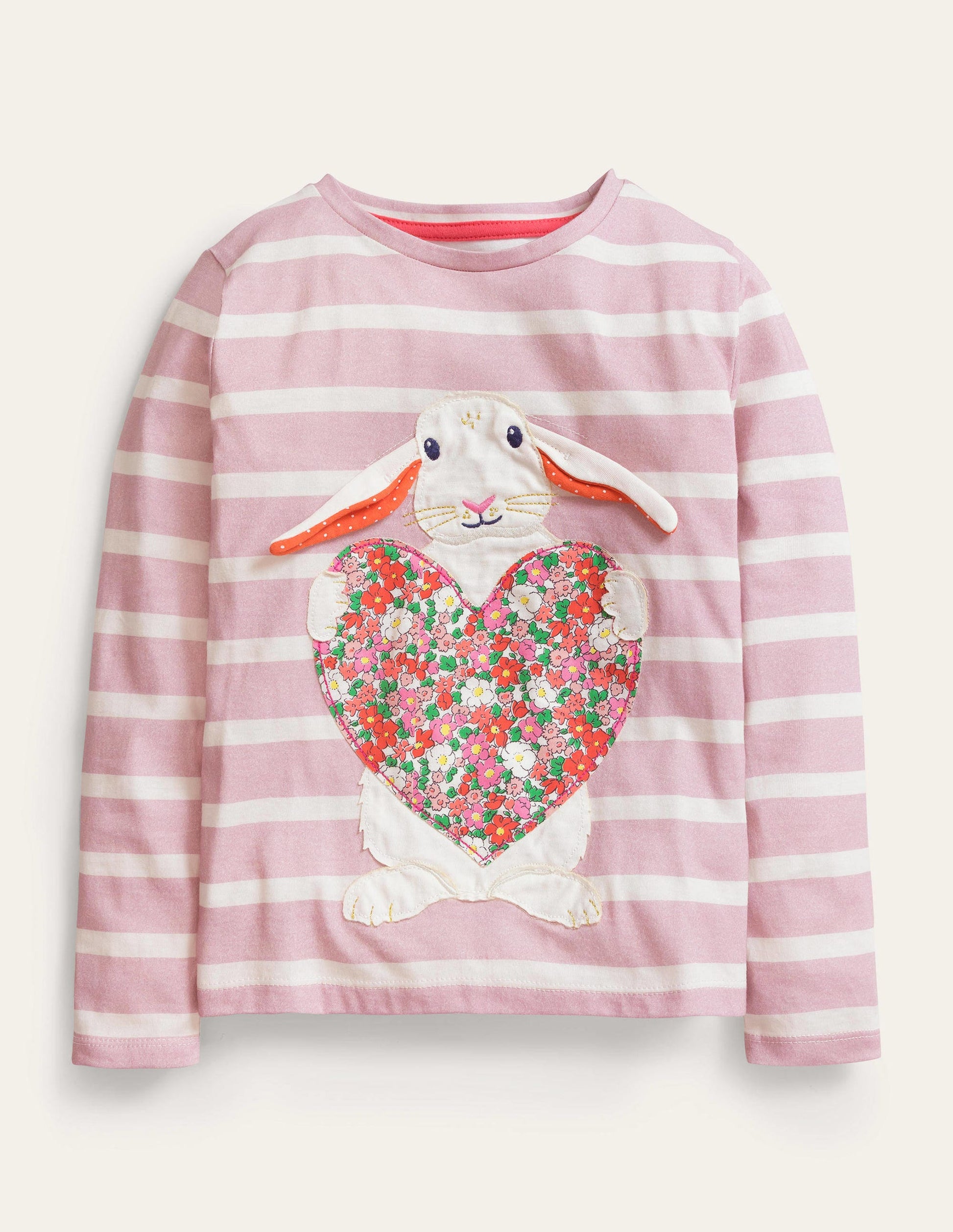 Long Sleeve Appliqué Top-Boto Pink/Ivory Heart Bunny-1