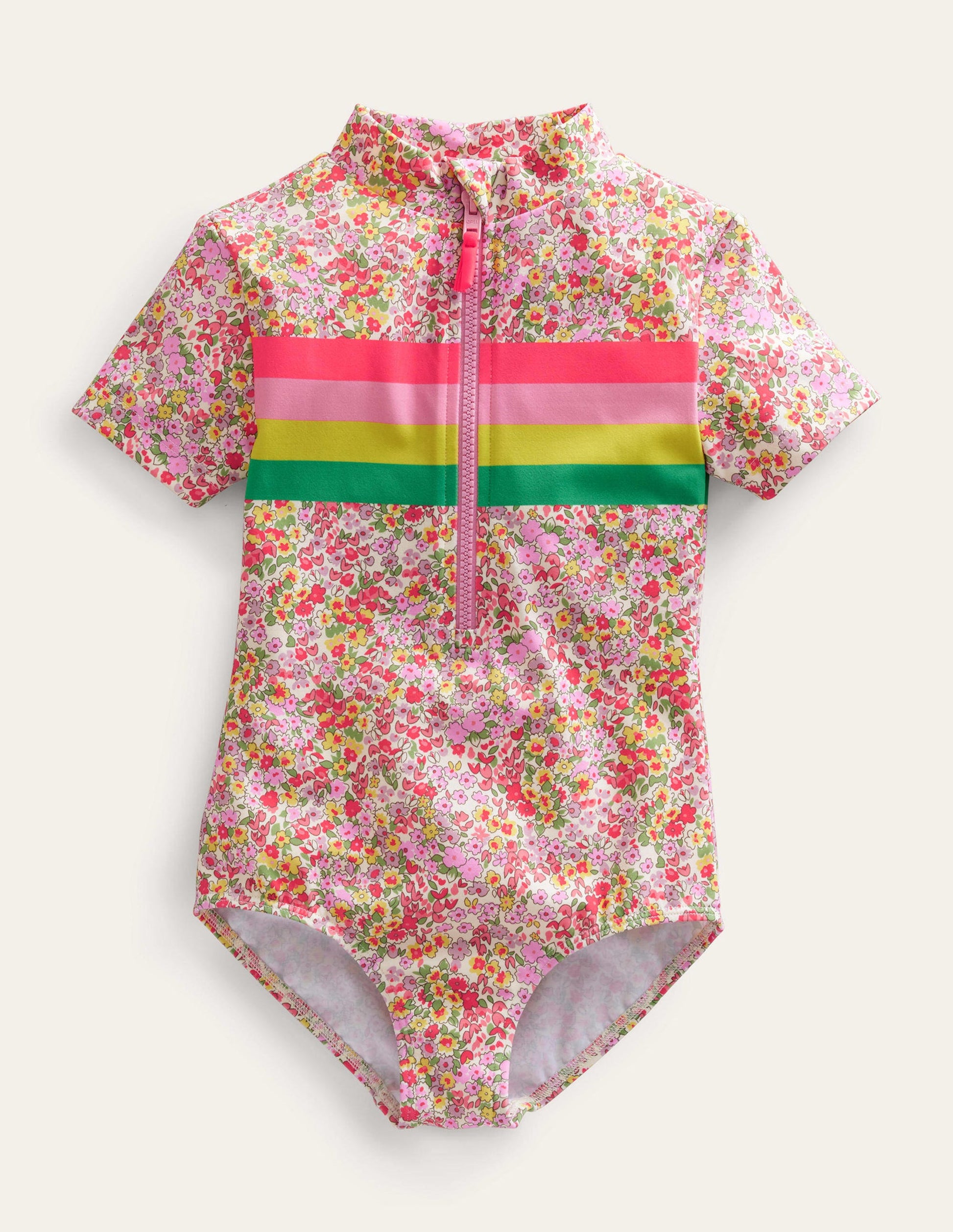 Short-sleeved Swimsuit-Spring Time Floral-1