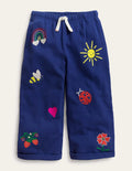 Wide Leg Embroidered Pants-Starboard Blue
