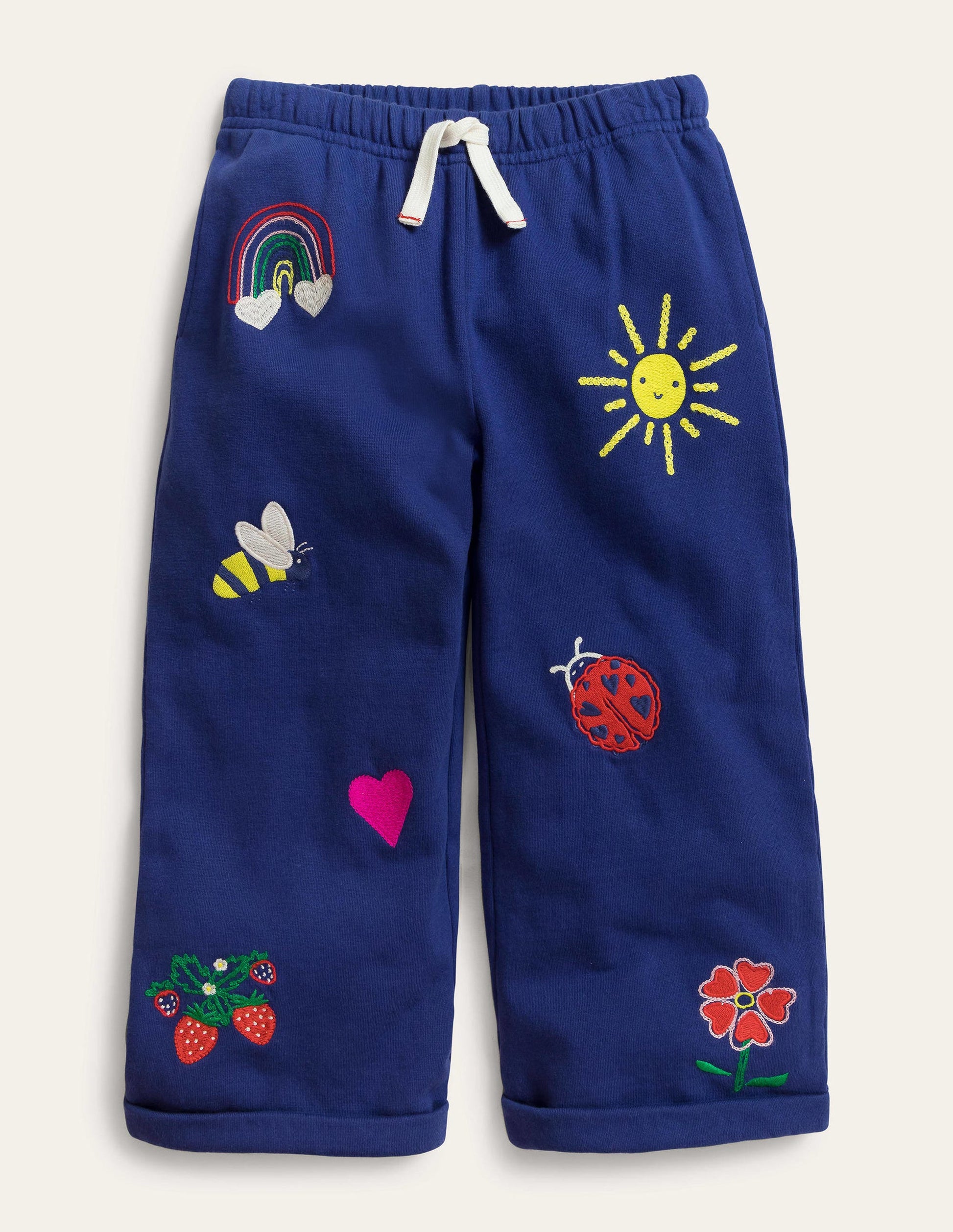Wide Leg Embroidered Pants-Starboard Blue-1