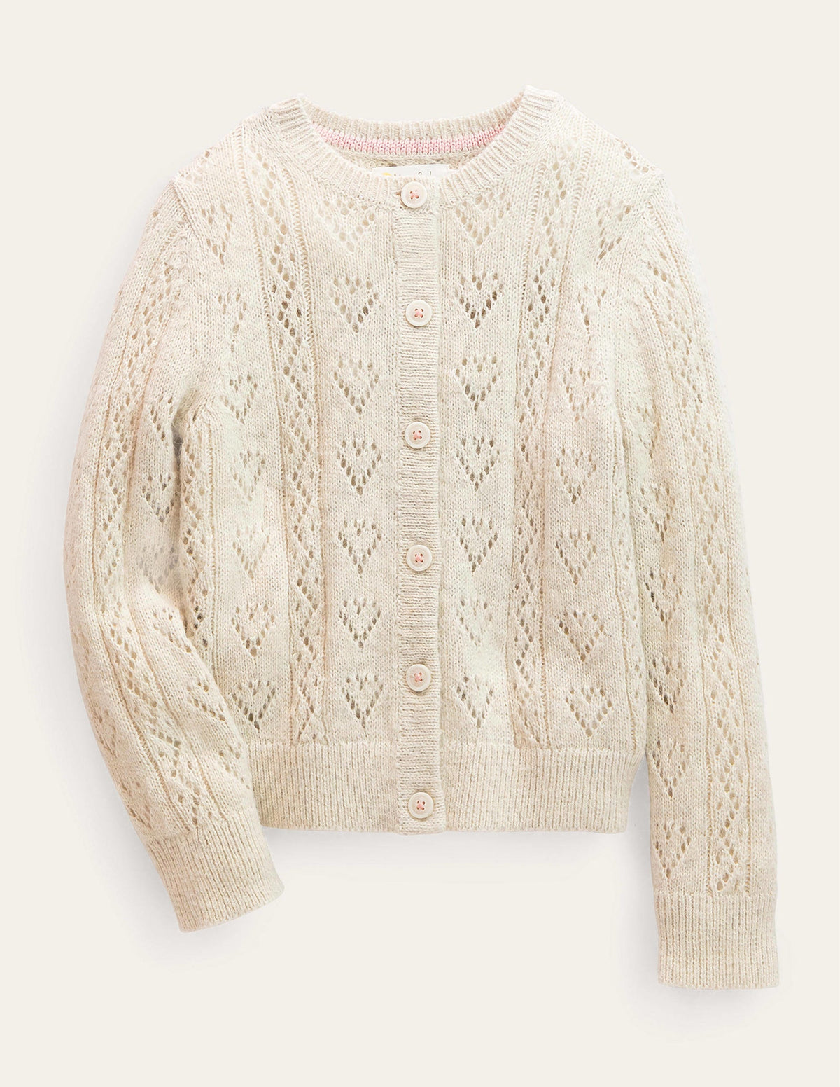 Pointelle Heart Cardigan-Ecru Marl-1