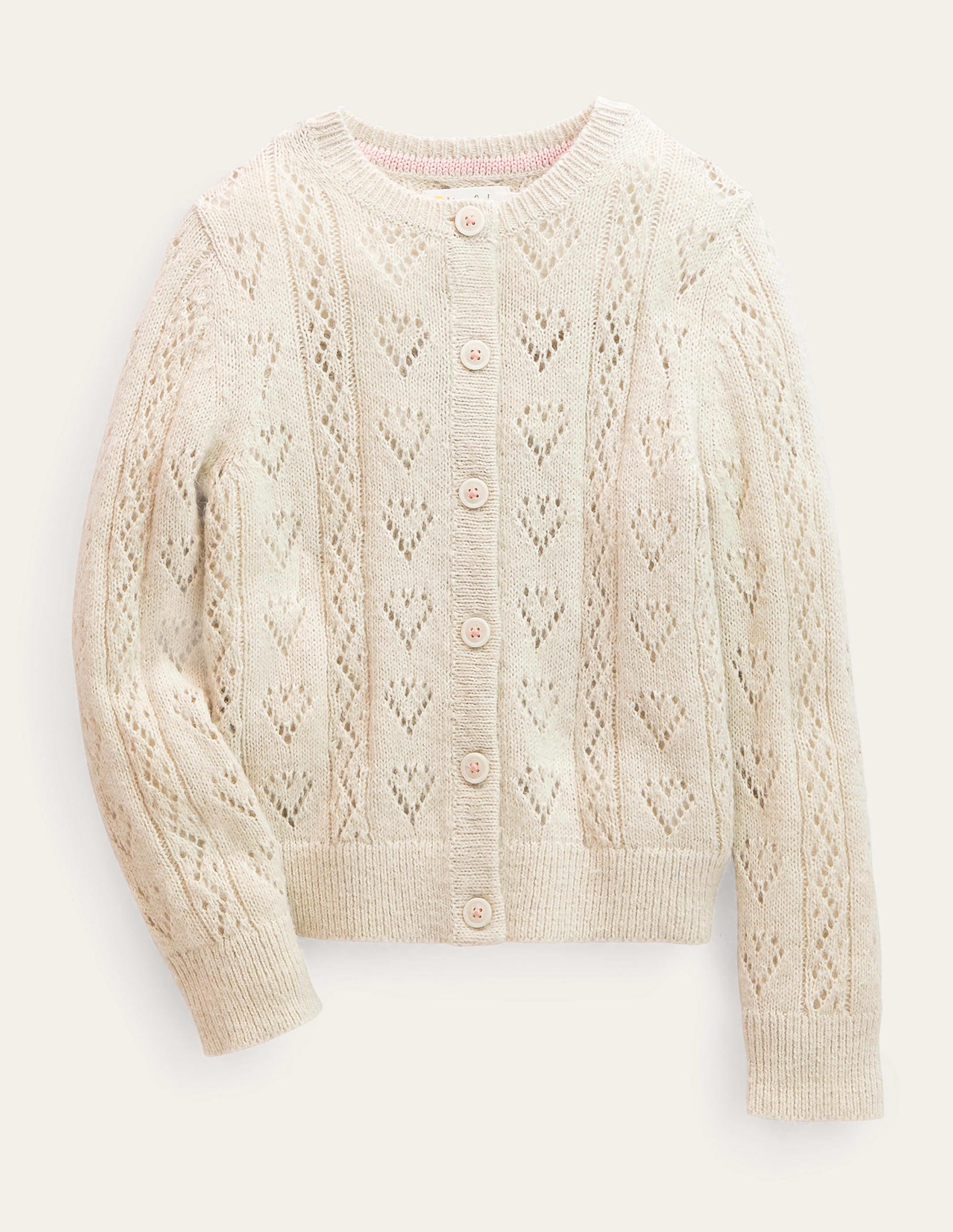 Pointelle Heart Cardigan-Ecru Marl - Image 1