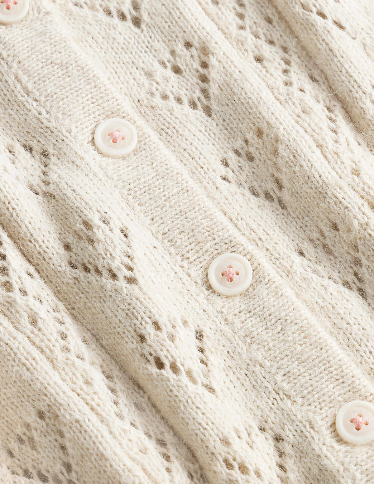 Pointelle Heart Cardigan-Ecru Marl - Image 3