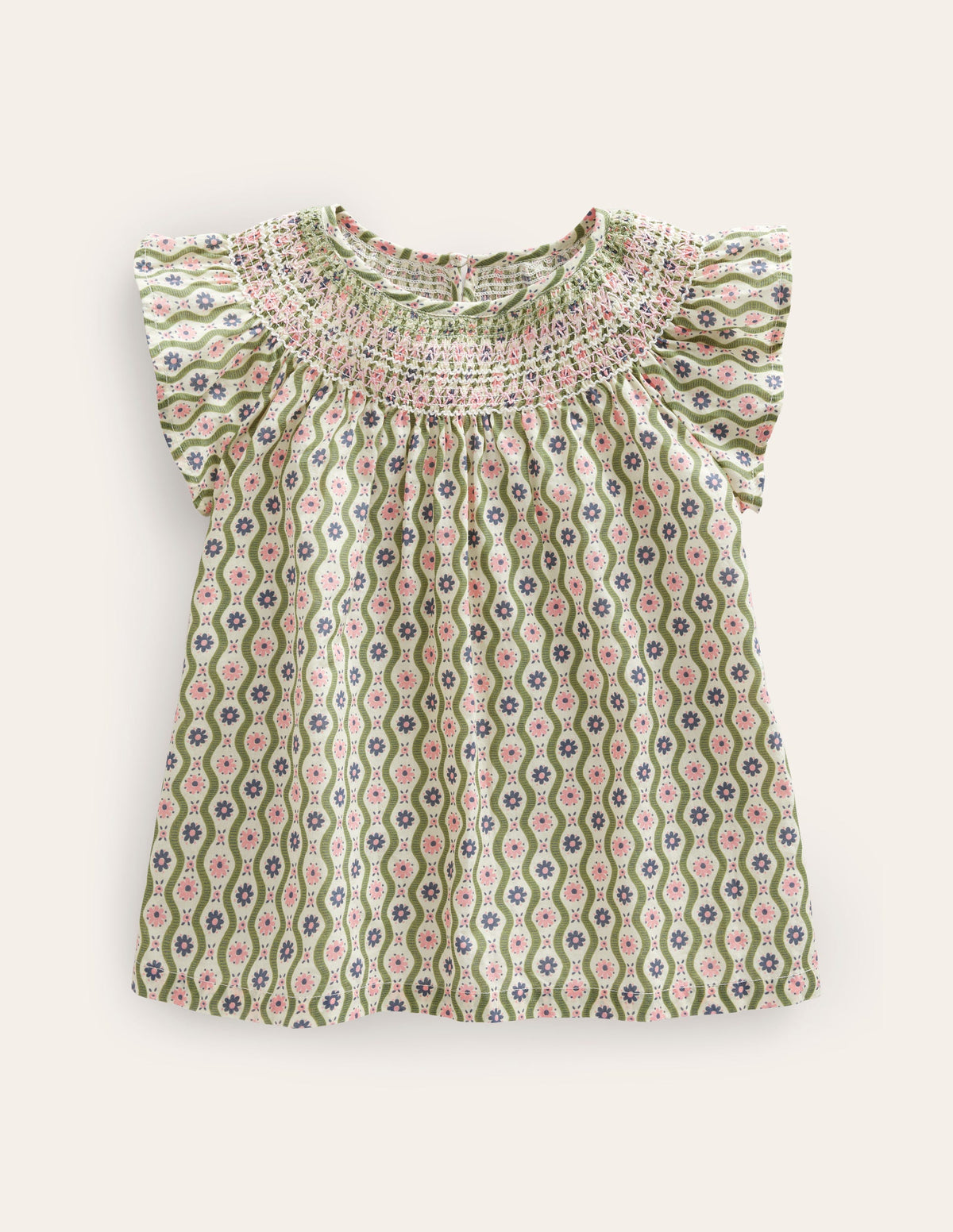 Woven Smocked Top-Vanilla Pod Daisy Wave - Image 1
