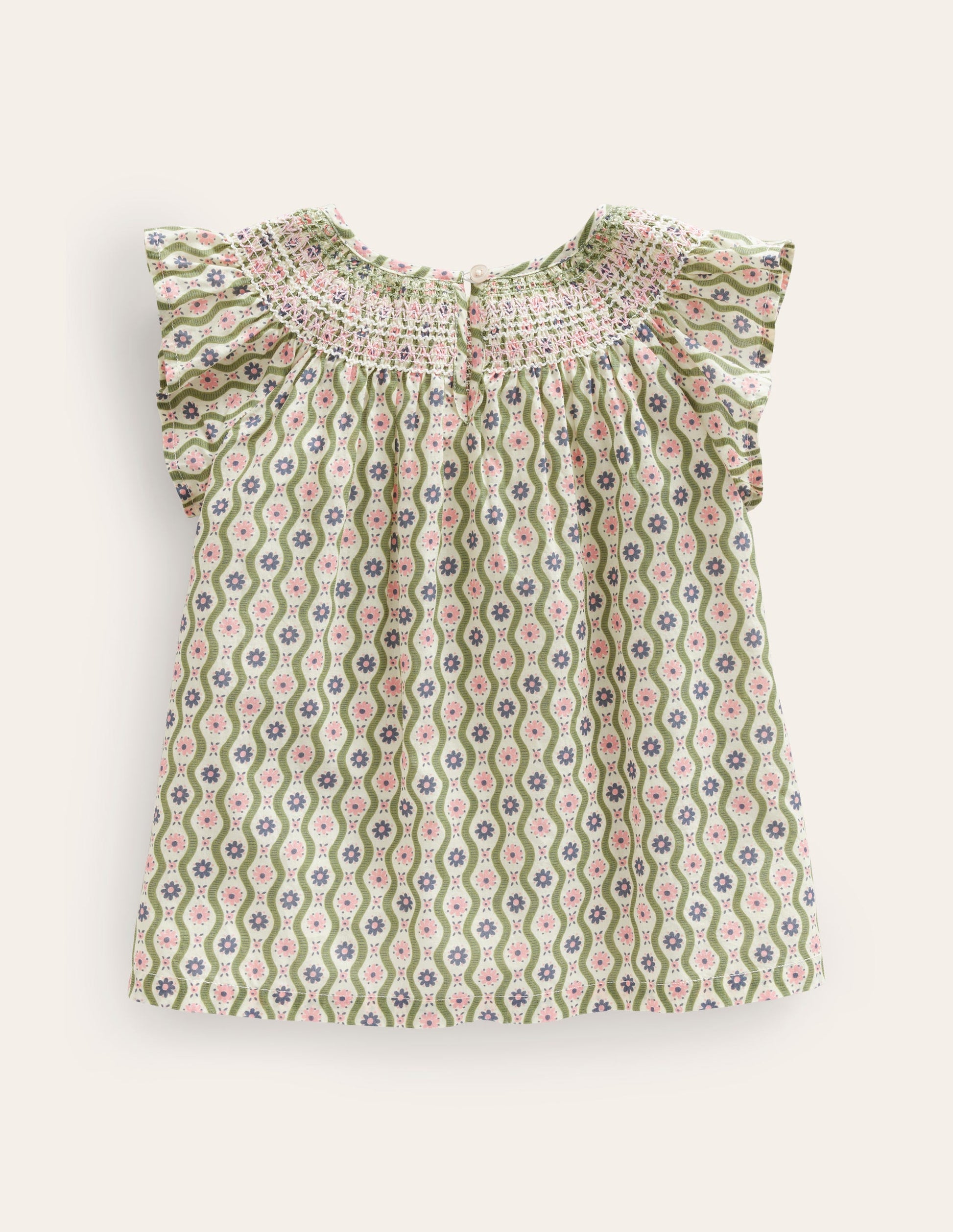 Woven Smocked Top-Vanilla Pod Daisy Wave-2
