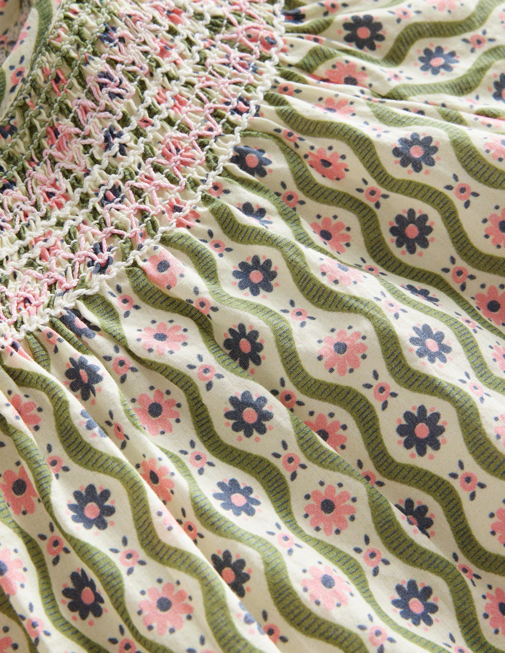 Woven Smocked Top-Vanilla Pod Daisy Wave - Image 3