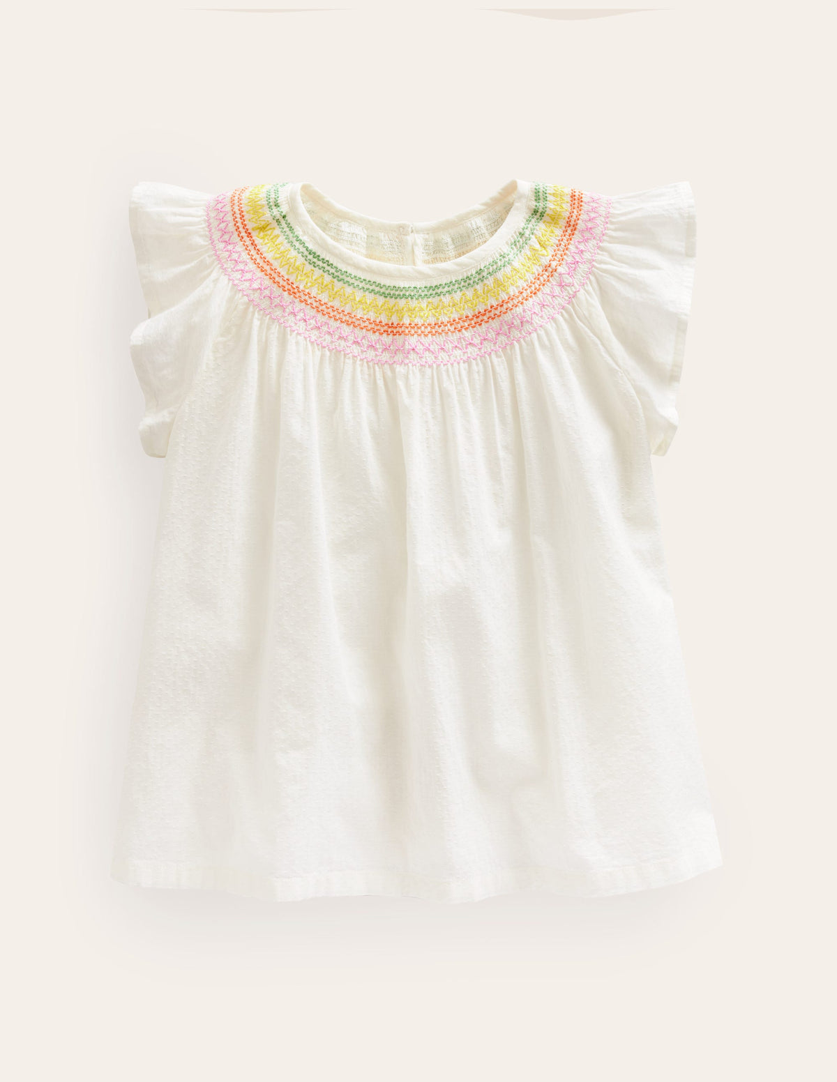 Woven Smocked Top-Ivory Rainbow Smocking - Image 1