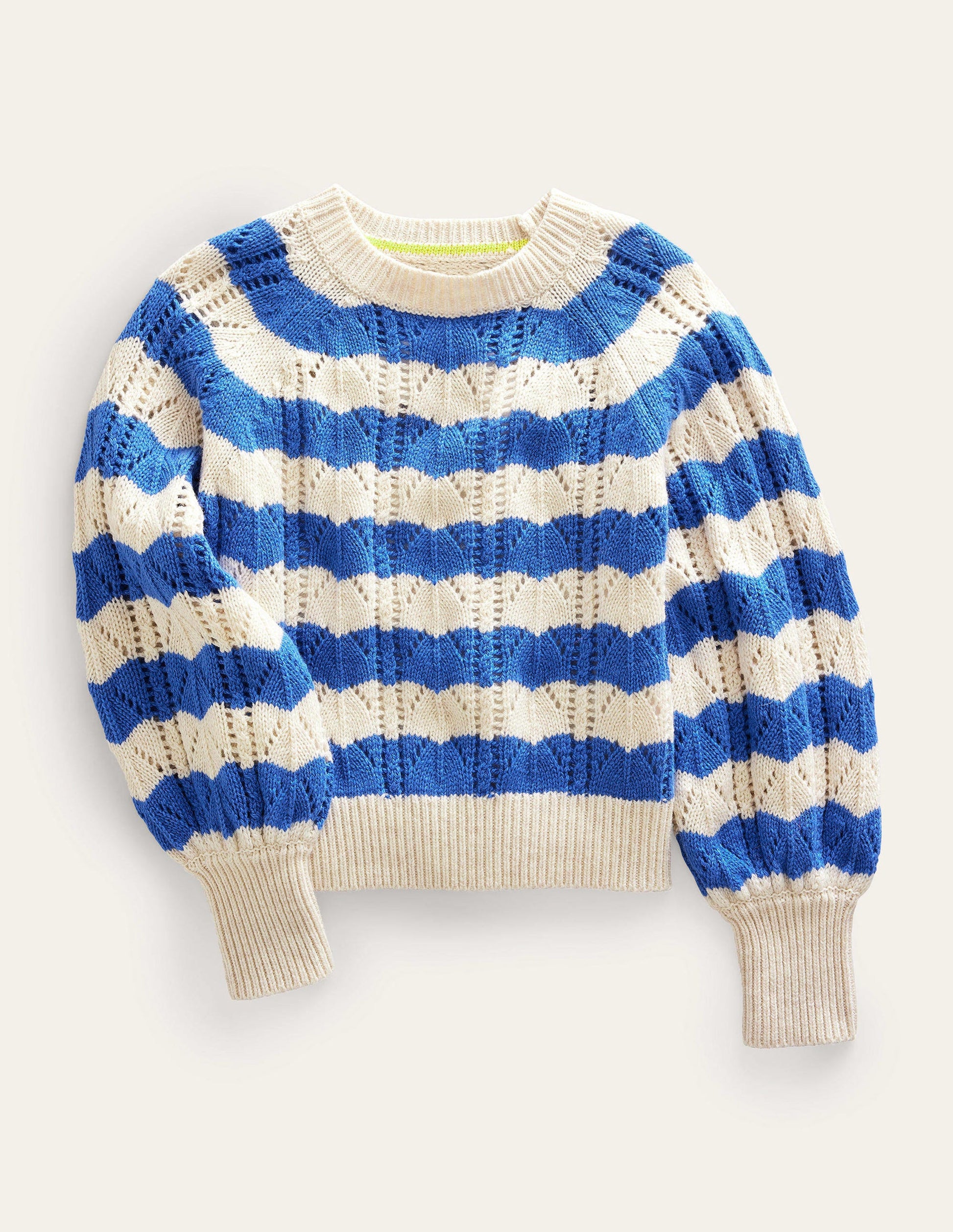 Volume Sleeve Texture Sweater-Blue Stripe-1