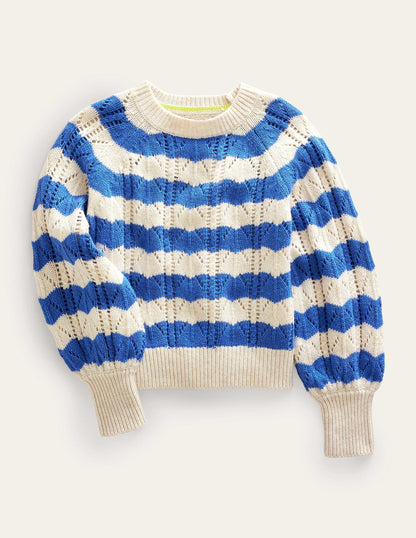 Volume Sleeve Texture Sweater-Blue Stripe-1