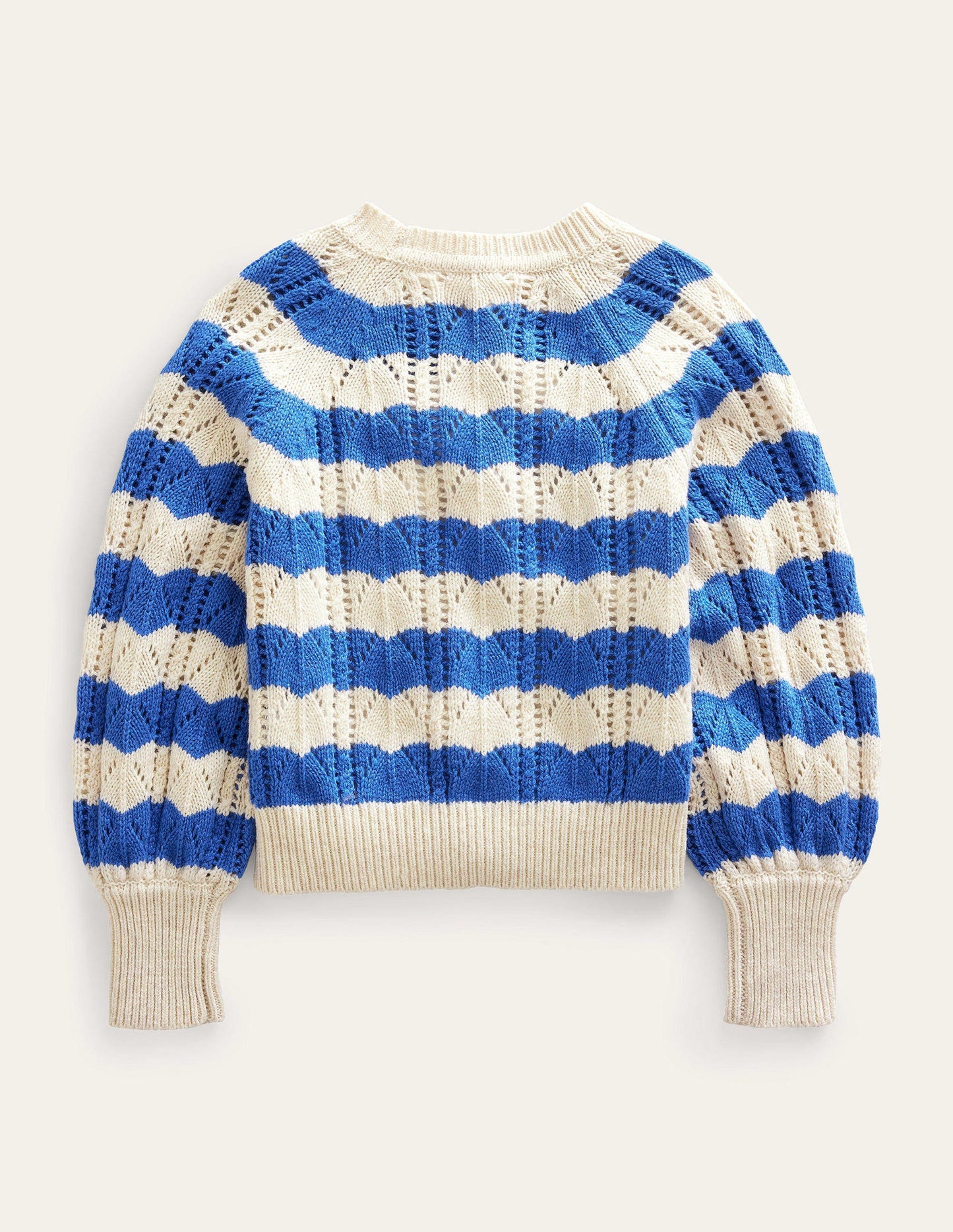 Volume Sleeve Texture Sweater-Blue Stripe