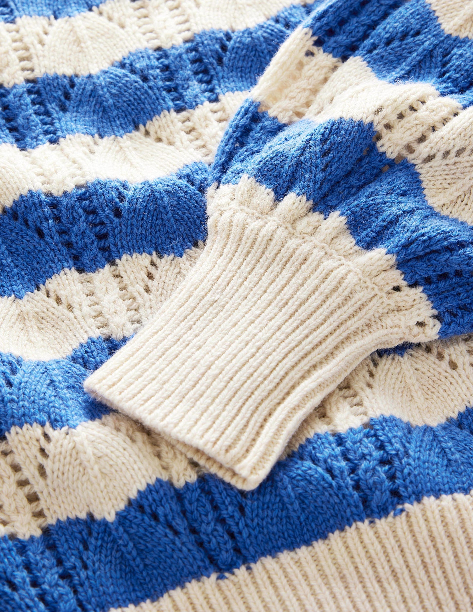 Volume Sleeve Texture Sweater-Blue Stripe-3