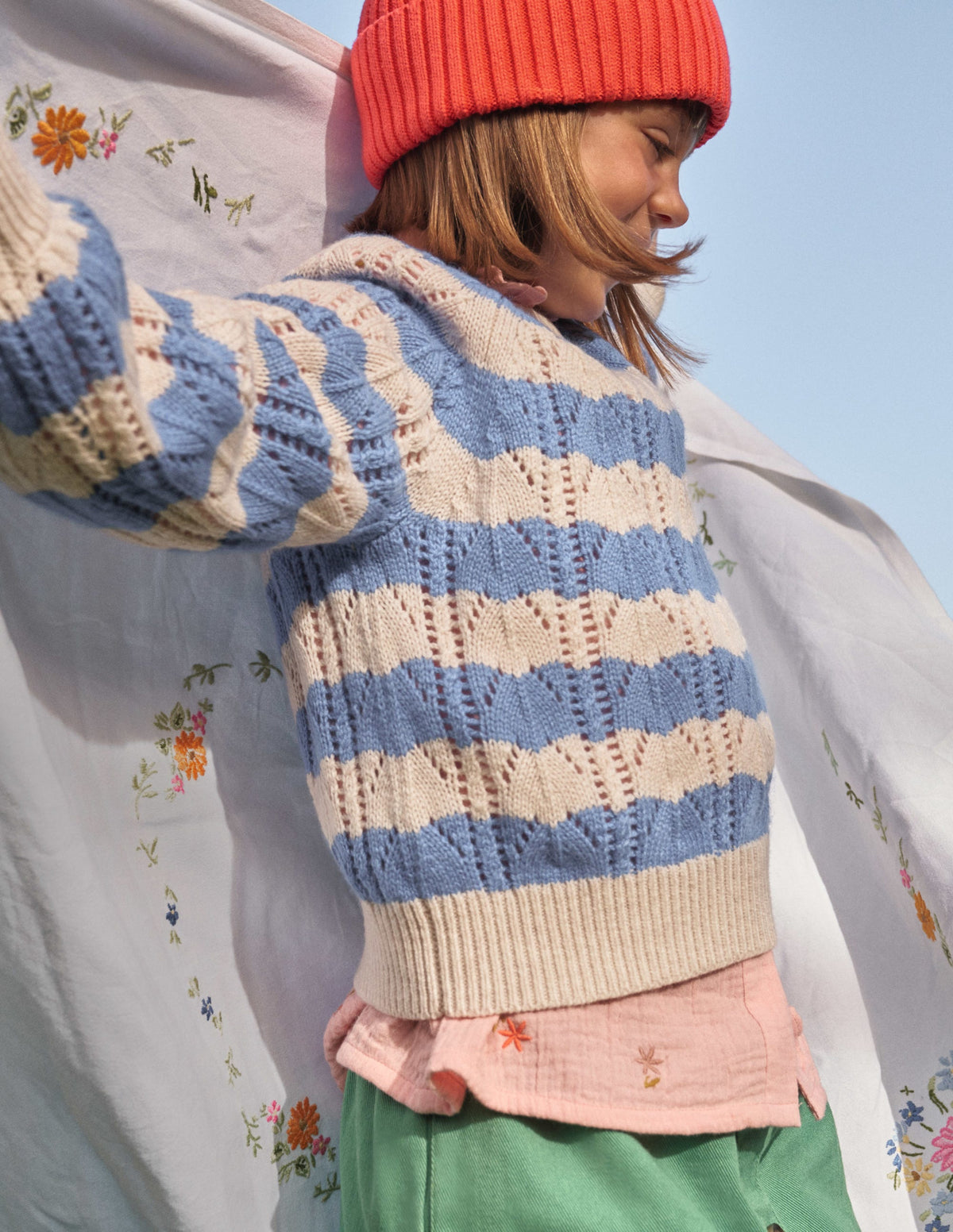 Volume Sleeve Texture Sweater-Blue Stripe - Image 4