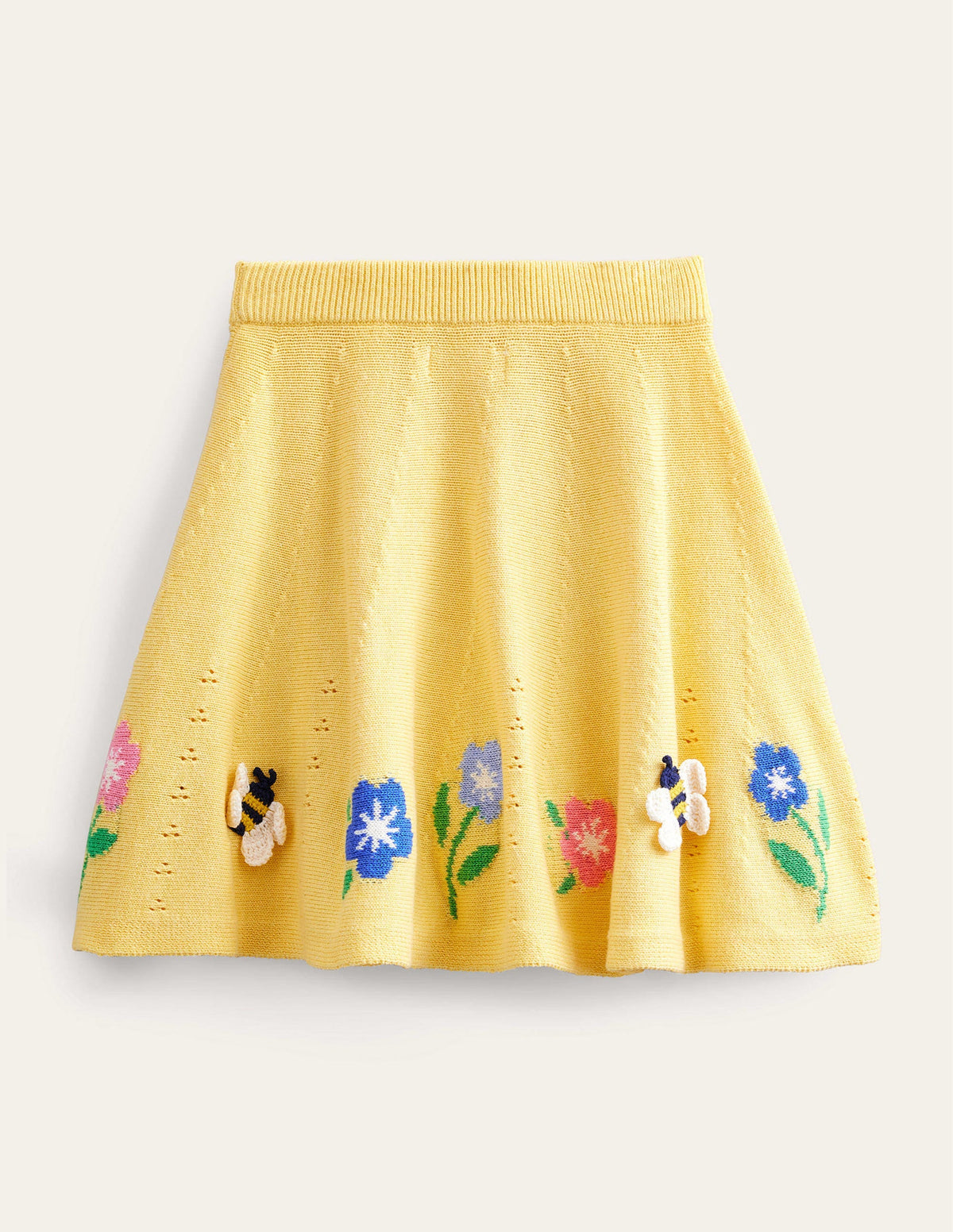 Embroidered Knitted Skirt-Soft Lemon-2