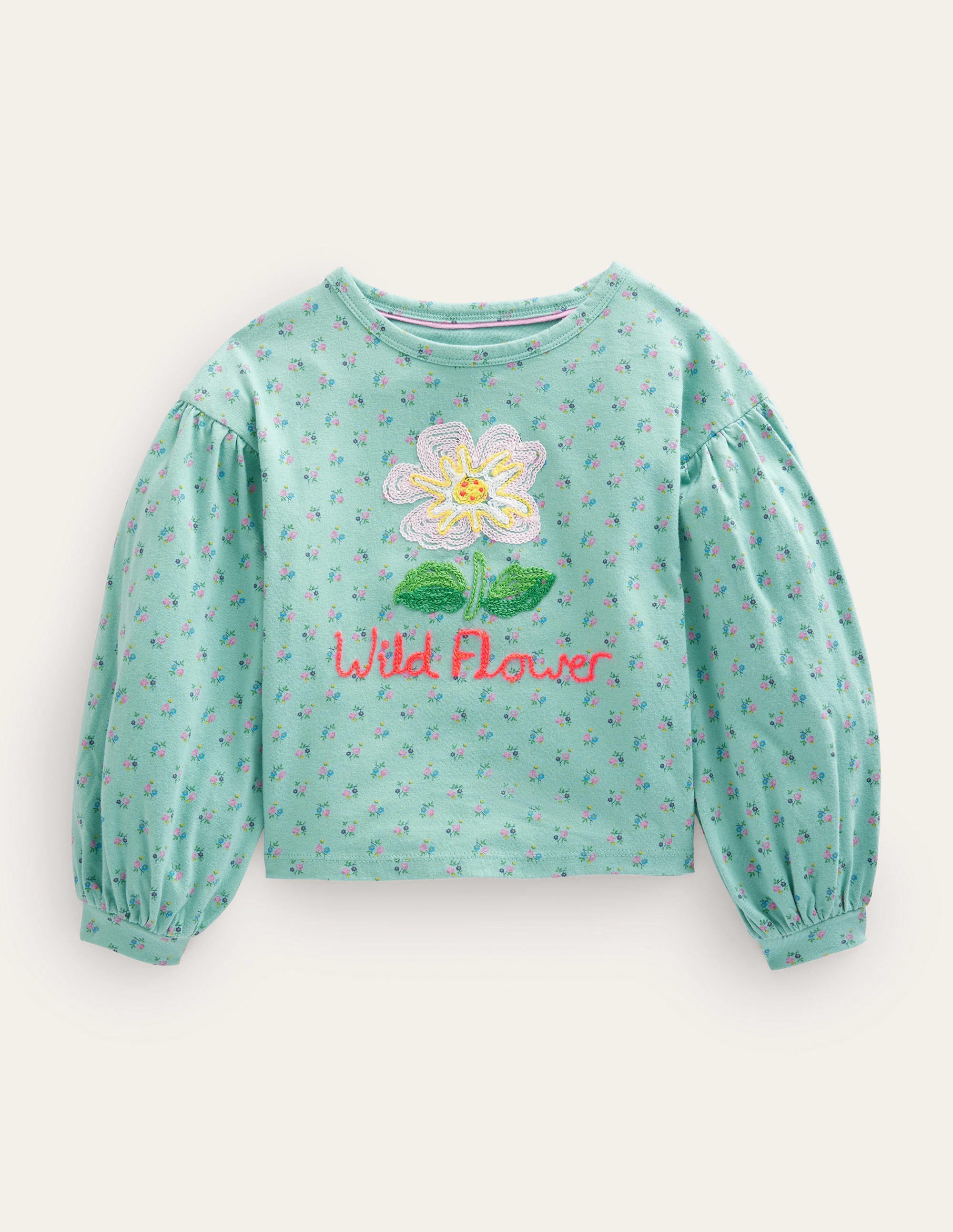 Embroidered Top-Turquoise Blue Wild Flower - Image 1