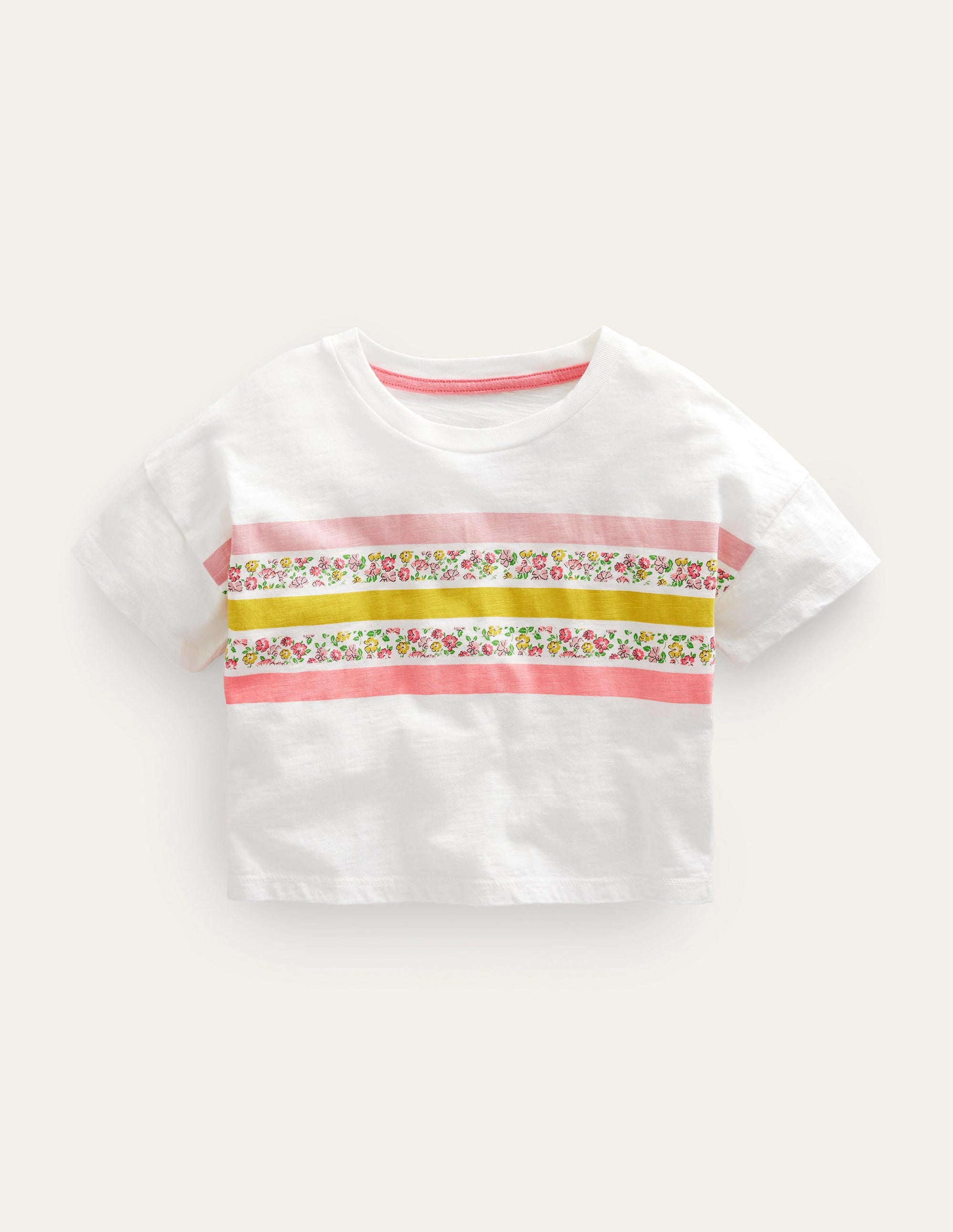 Relaxed T-shirt-Ivory Floral Stripe - Image 1