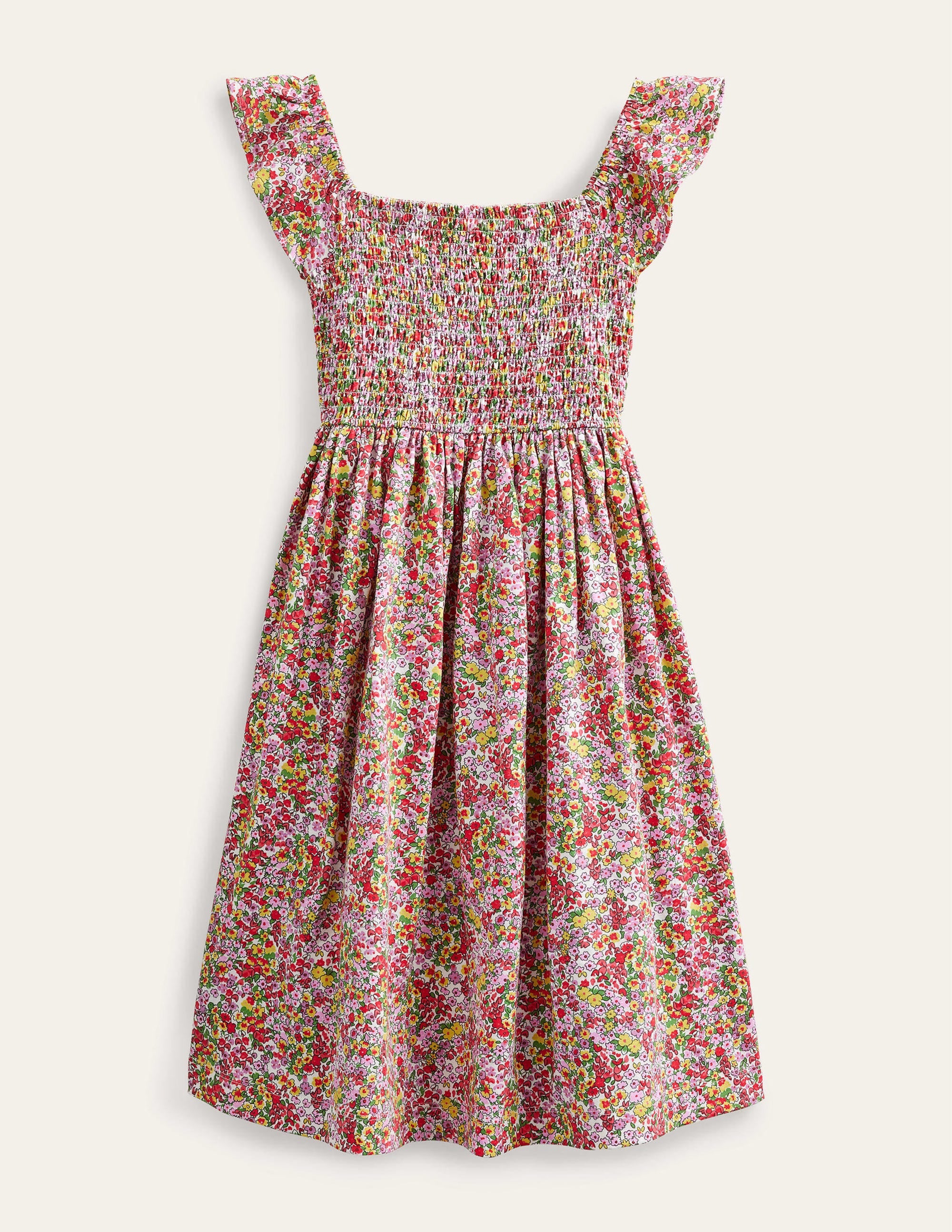 Shirred Jersey Dress-Peach Punch Spring Time Floral - Image 2