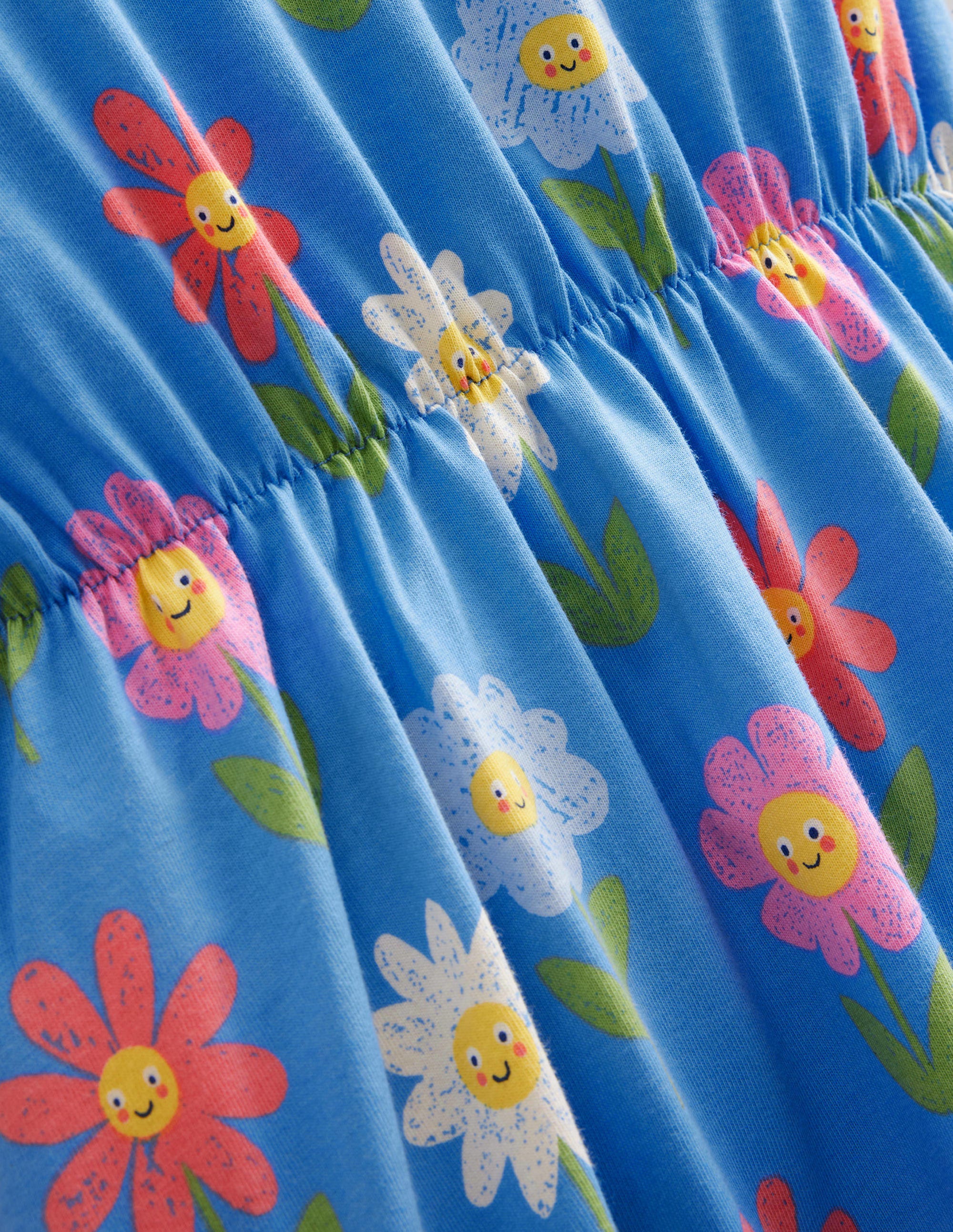 Frill Sleeve Jersey Dress-Penzance Blue Flowers - Image 2