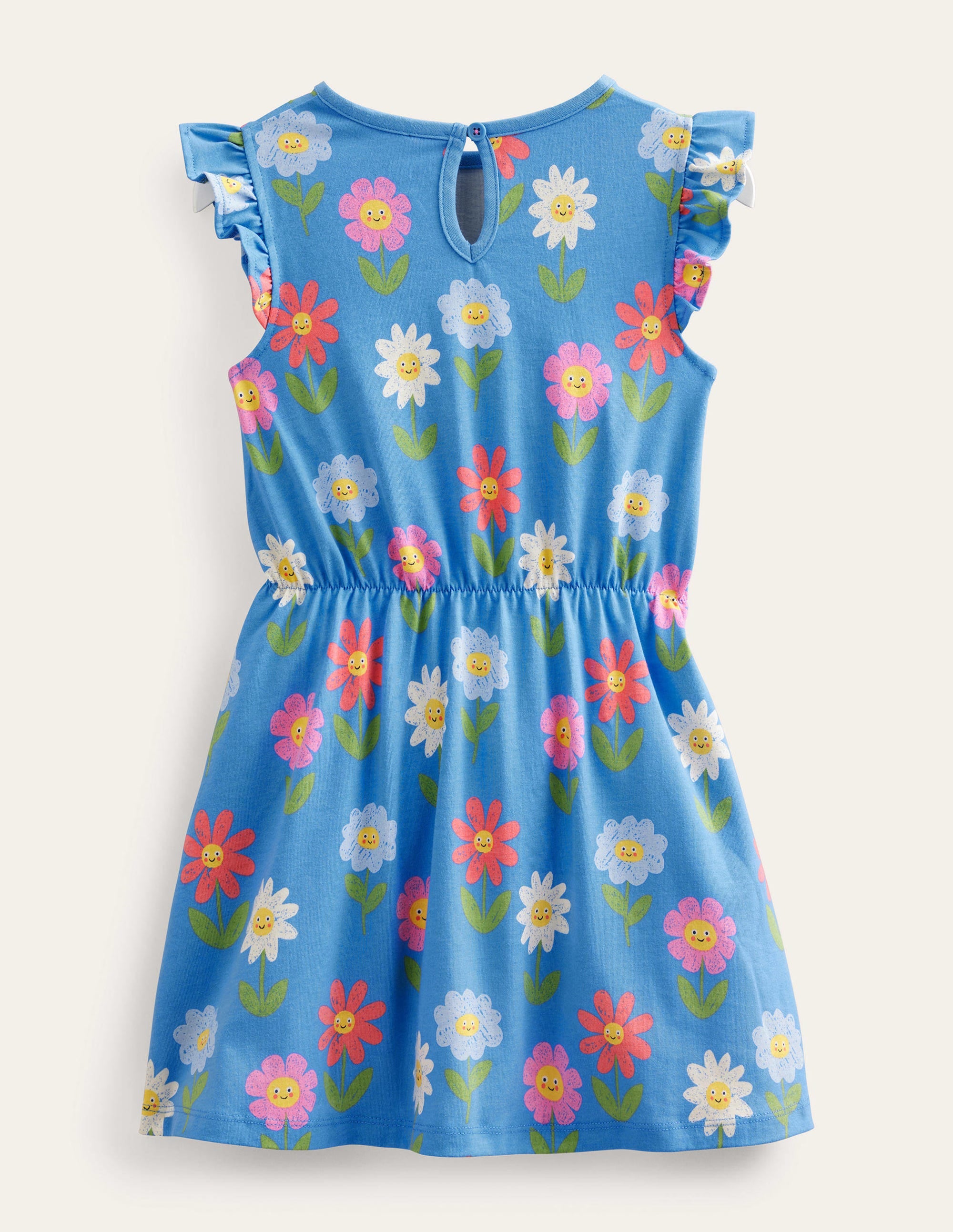 Frill Sleeve Jersey Dress-Penzance Blue Flowers - Image 3