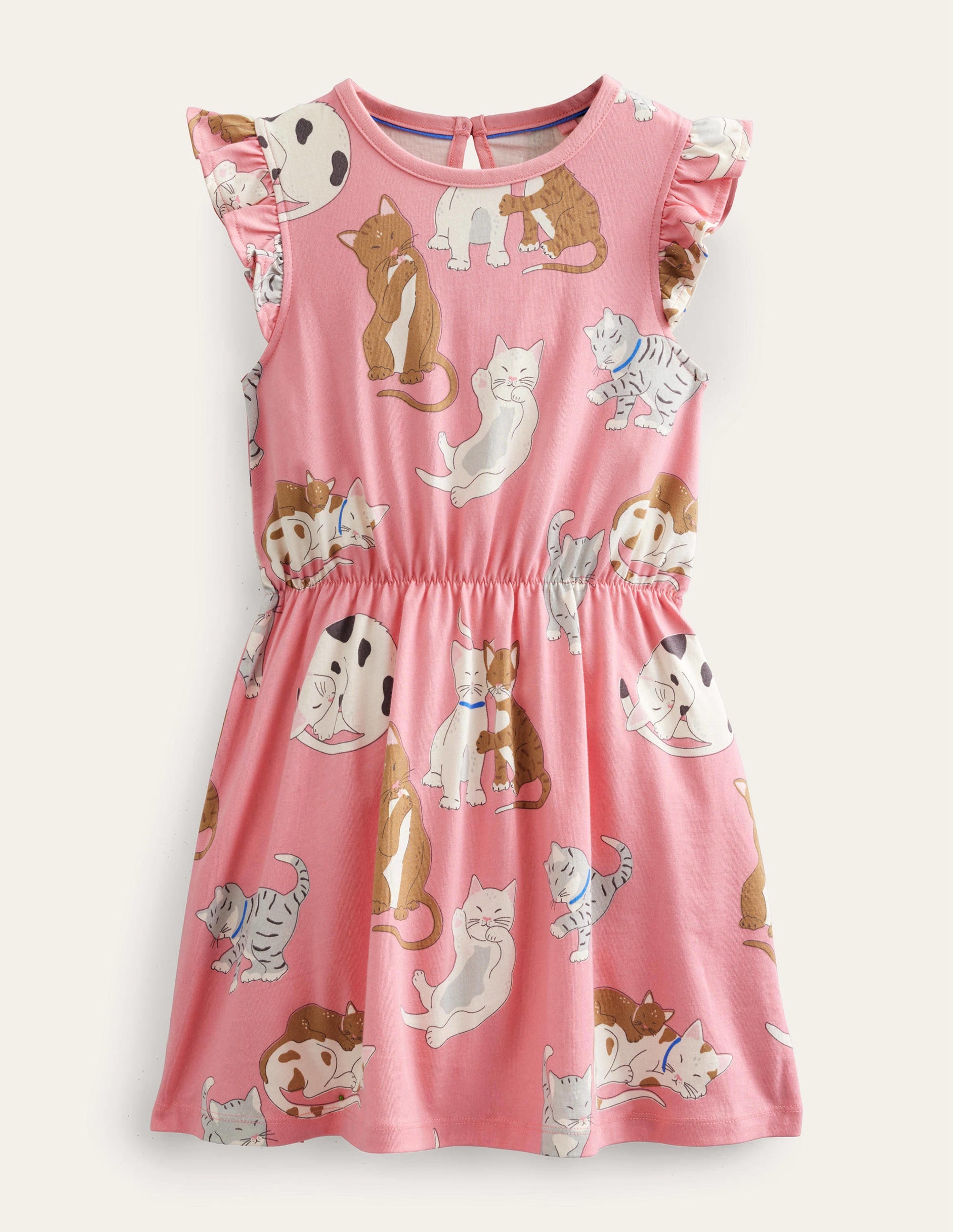 Frill Sleeve Jersey Dress-Crab Apple Pink Cats - Image 1