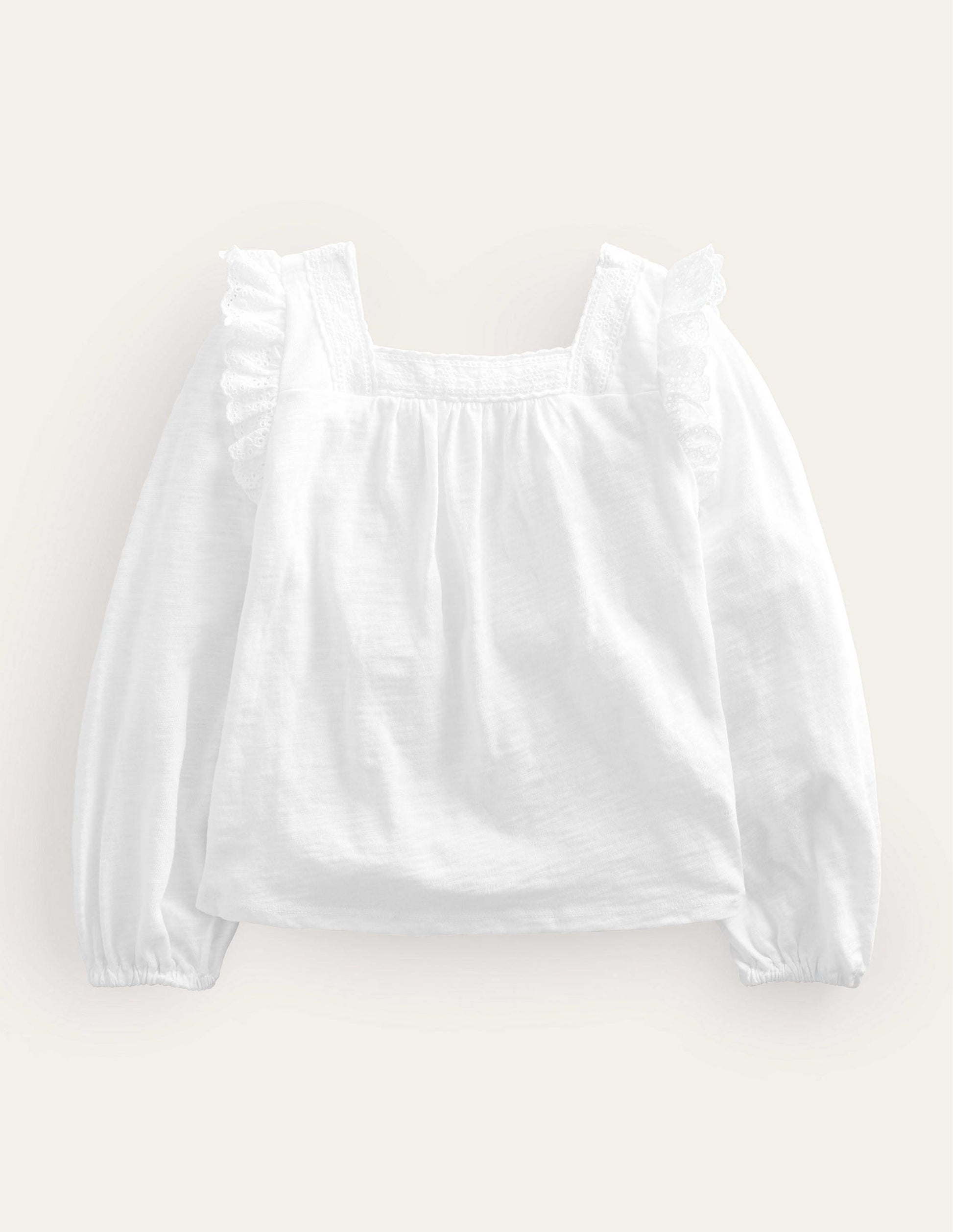 Square Neck Broderie Mix Top-White-1