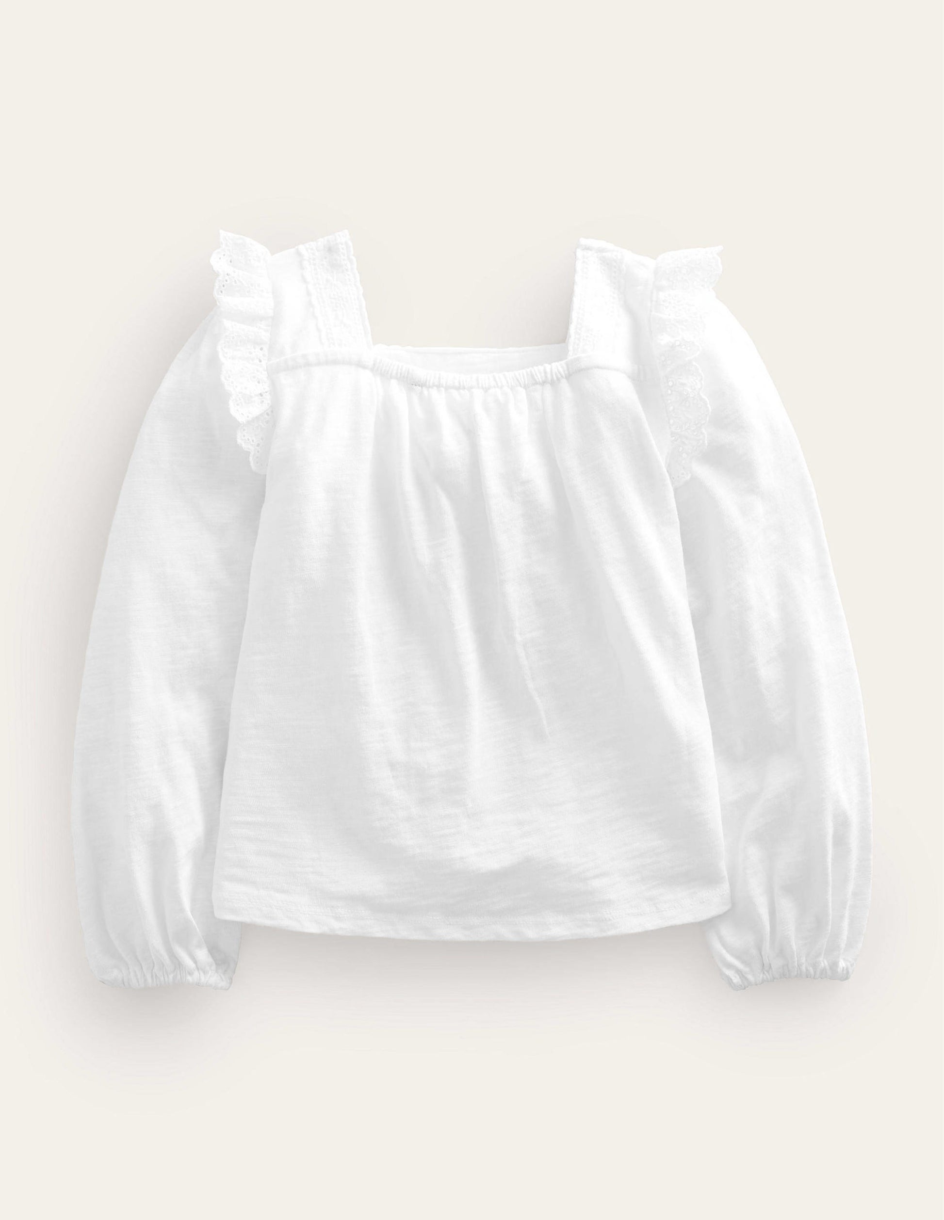 Square Neck Broderie Mix Top-White-2