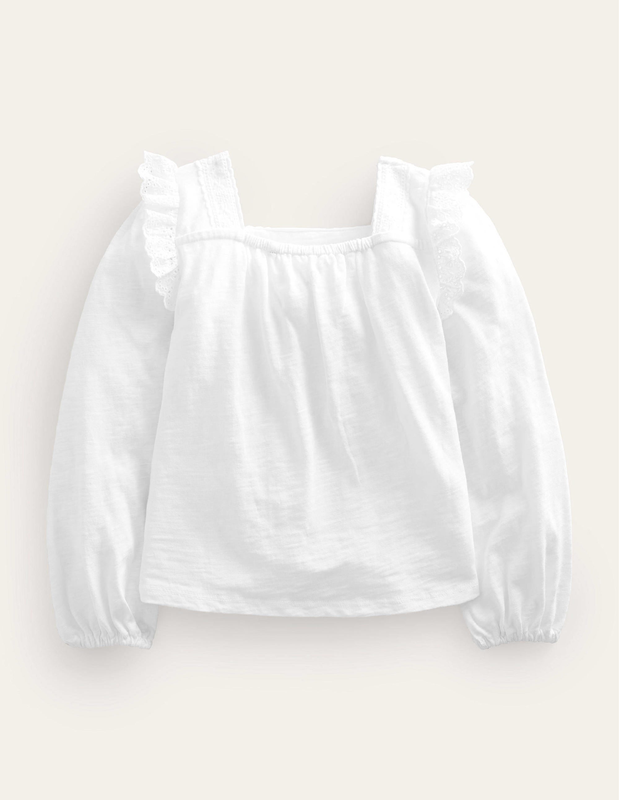 Square Neck Broderie Mix Top-White - Image 2