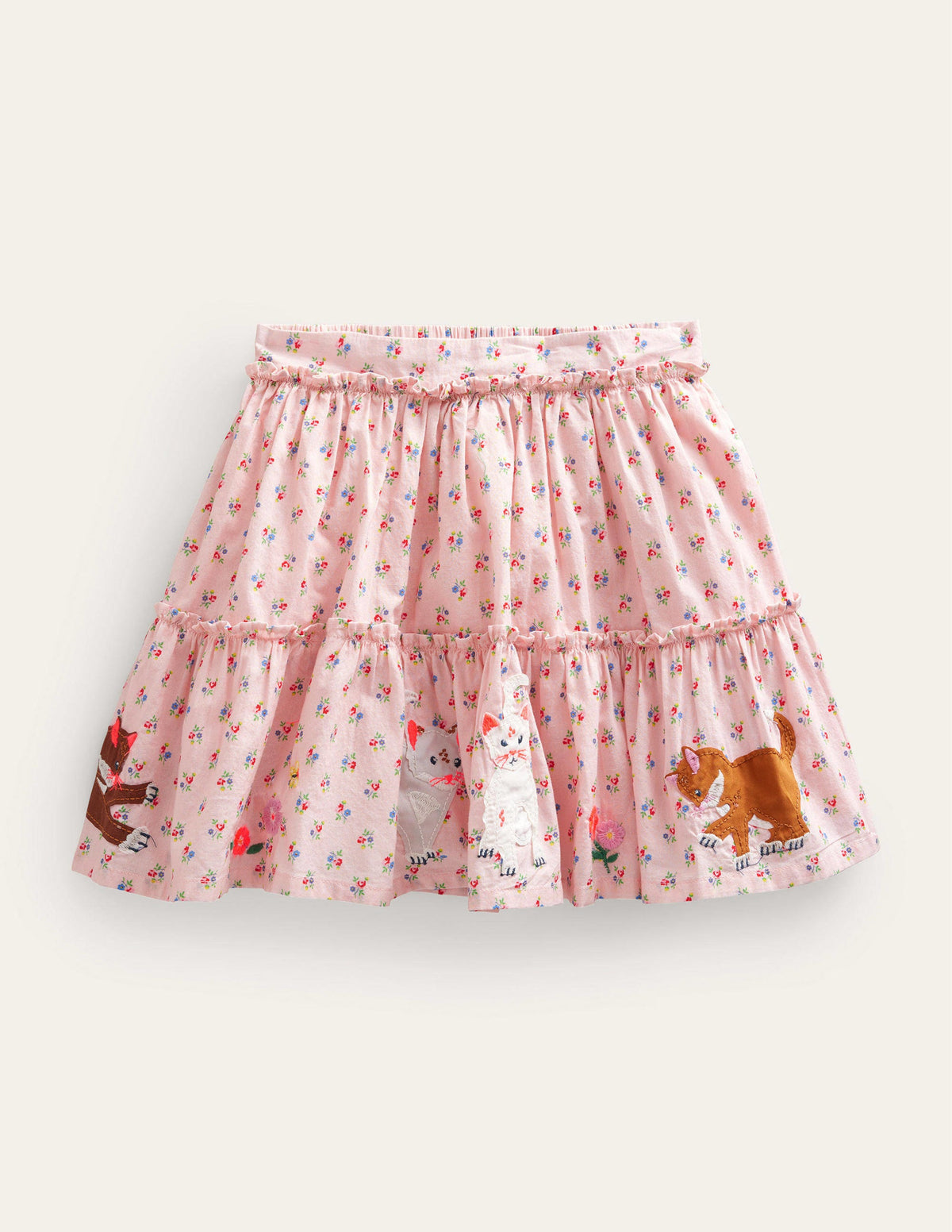 Appliqué Skirt-Dusty Pink Cats-1