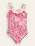 Frilly Swimsuit-Peach Punch Floral Vine