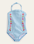 Bandeau Swimsuit-Ivory Surfboard Blue Stripe
