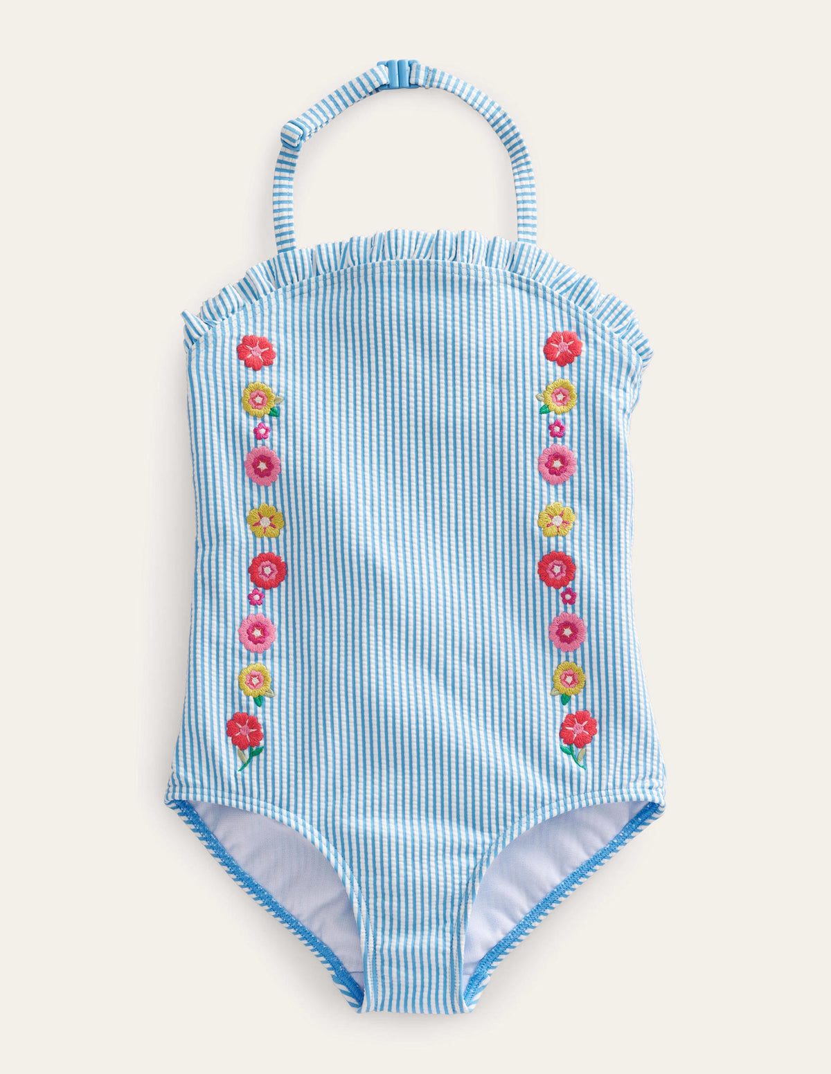 Bandeau Swimsuit-Ivory Surfboard Blue Stripe - Image 1
