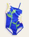 Cut-Out Flower Swimsuit-Cobalt Blue Flower