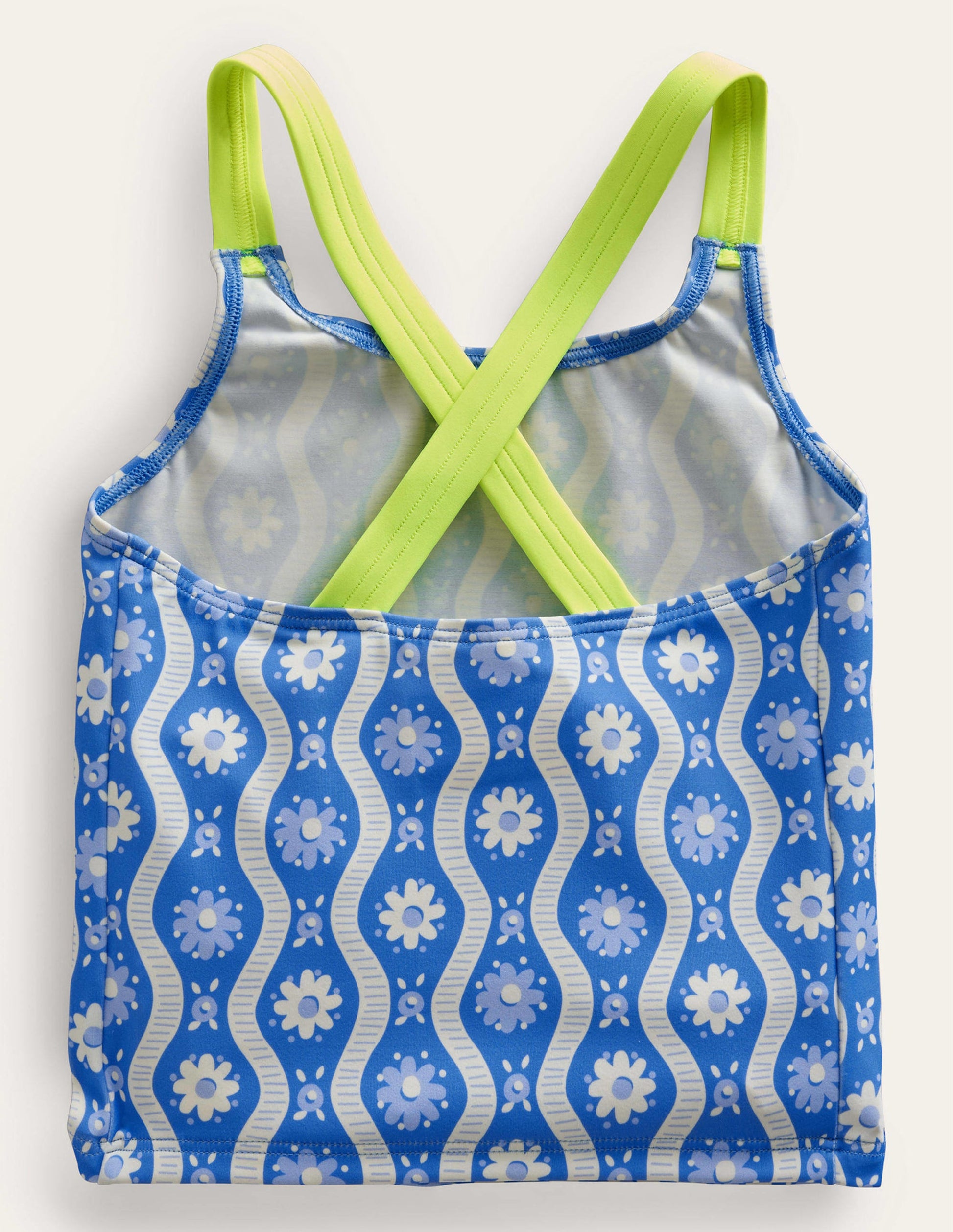 Cross Back Tankini Top-Penzance Blue Daisy Wave-2