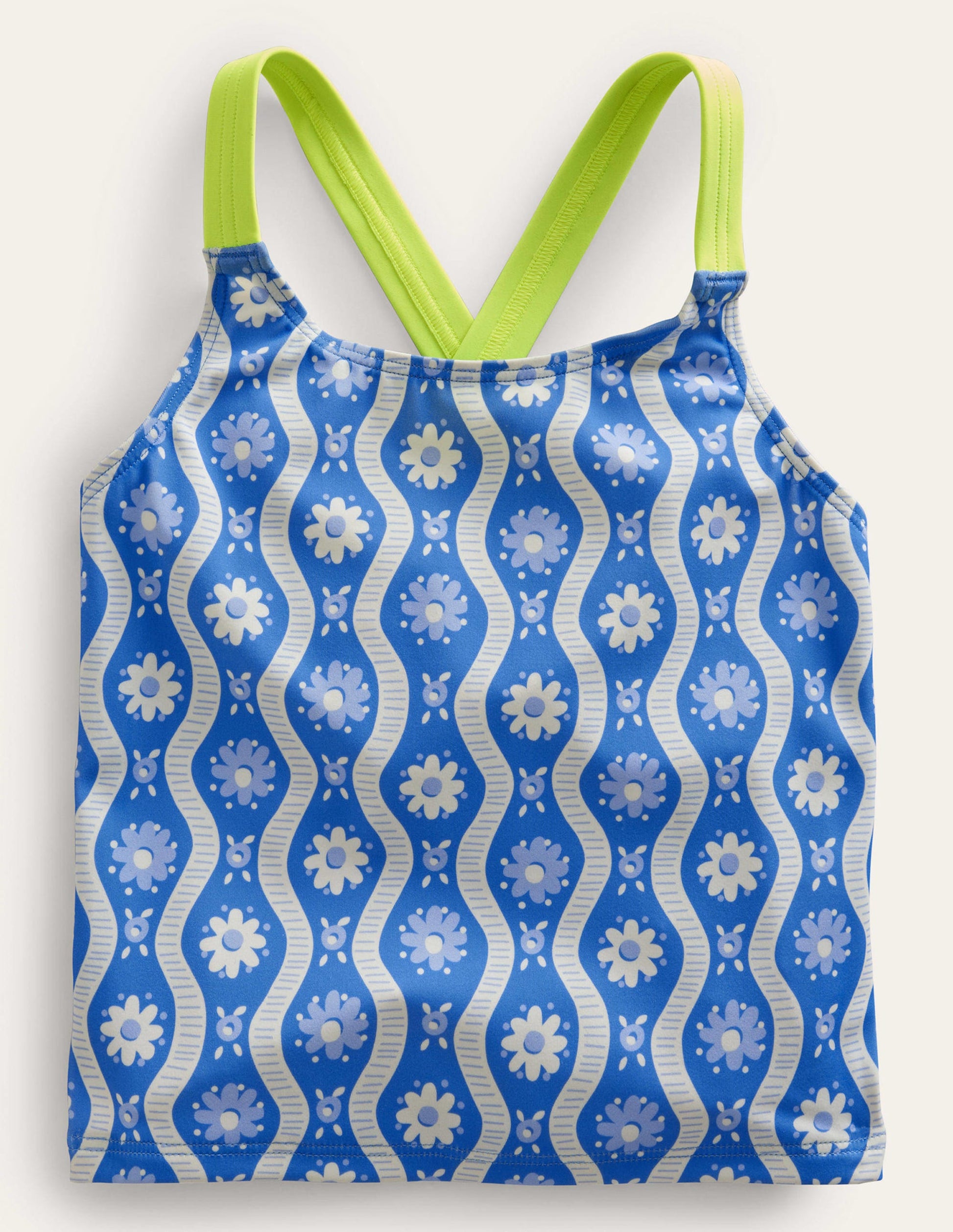Cross Back Tankini Top-Penzance Blue Daisy Wave-1